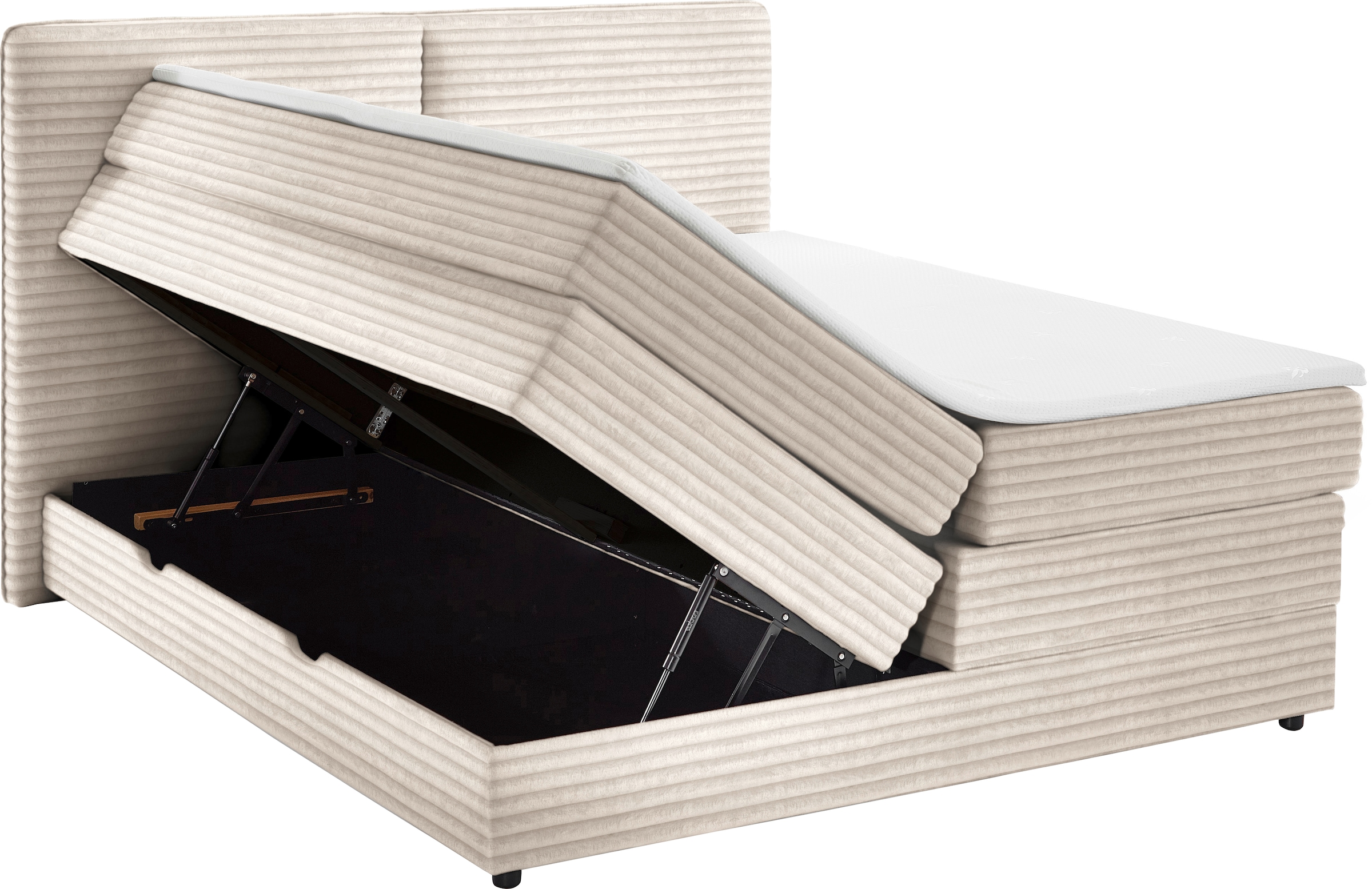 Home affaire Boxbett »VÄSTERVIK, Polsterbett mit Bettkasten und Taschenfederkernmatratze H3« mit Topper, kuscheliger Breitcord-Stoff, Liegefläche 180x200cm