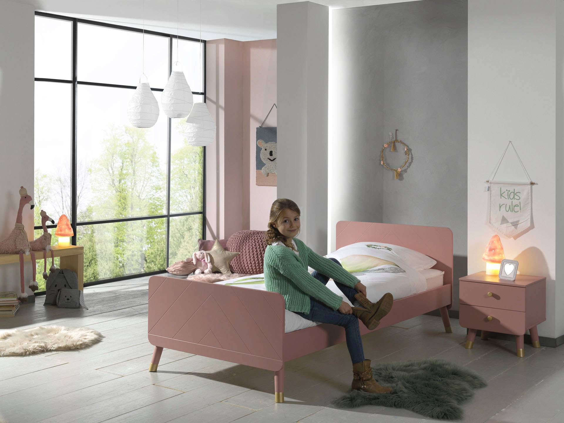 Vipack Jugendbett »Billy, Einzelbett 90/200, inkl. Rolllattenrost, modernes Design« B/H/T ca. 203,6x73,5x95cm, Profil-Optik in Kopf- und Fußteil,  universell einsetzbar, verschiedene Farben zur Wahl