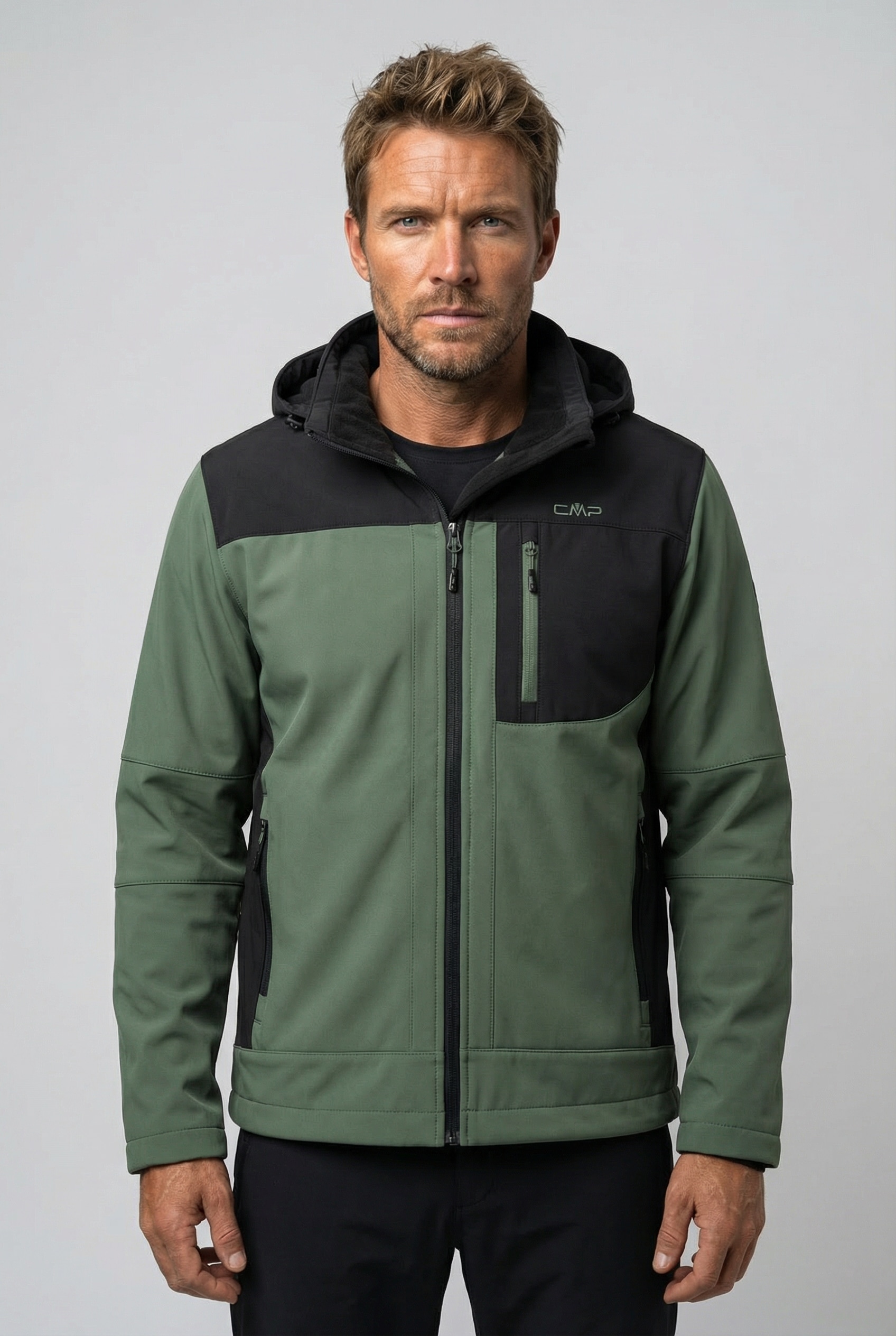 CMP Softshelljacke mit Kapuze Wasserabweisend & Winddicht & Atmungsaktiv, Übergangsjacke