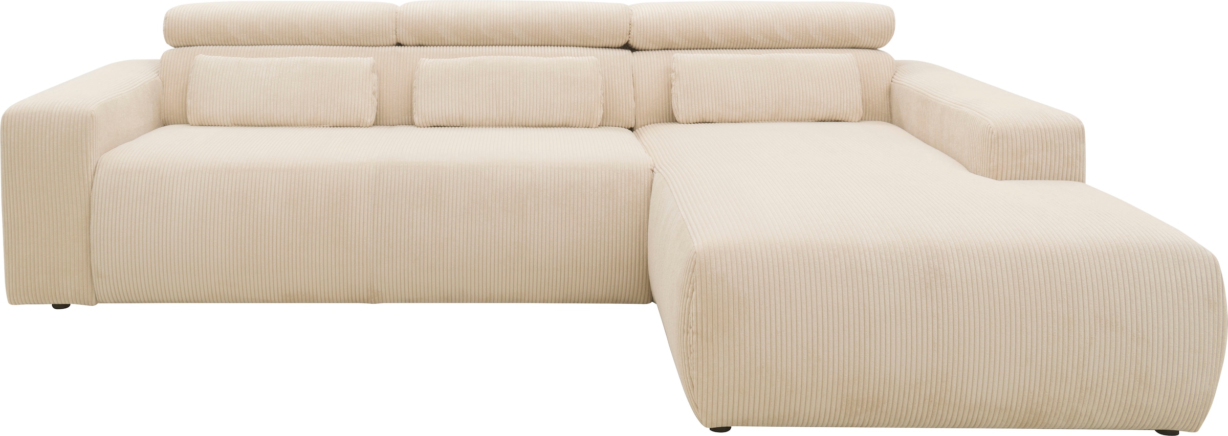 DOMO collection Ecksofa »Brandon B/T/H: 289/177/80 cm, whlw. mit Sitztiefenverstellung, L-Form«, ohne Sitztiefenverstellung, Cord, creme