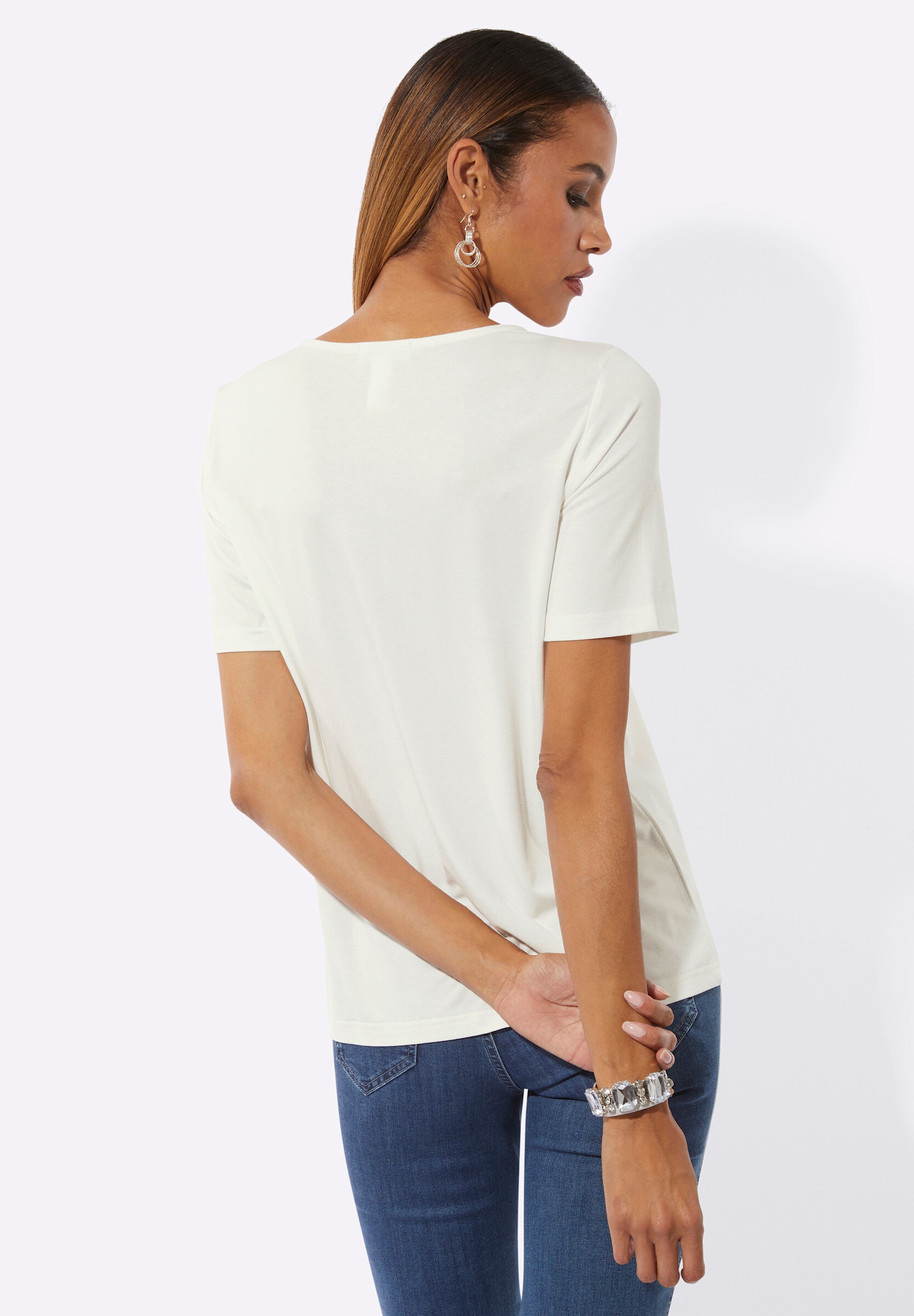 creation L T-Shirt »Shirt Kurzarmshirt mit Schriftzug aus Glitzersteinchen«