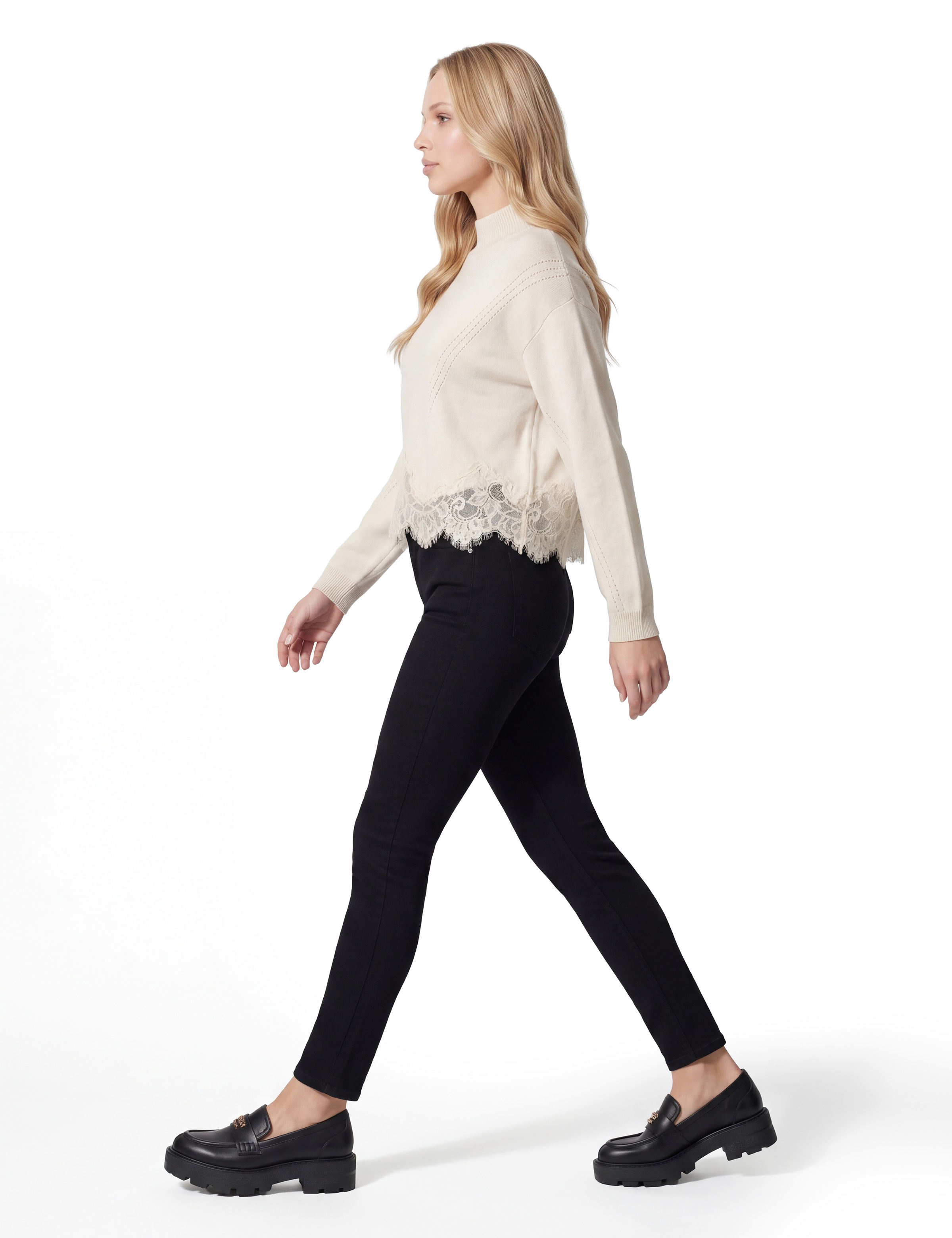 Guess Strickpullover »LS MN HAYDEN LACE SWTR« mit Woll-Anteil, Spitzenbesatz