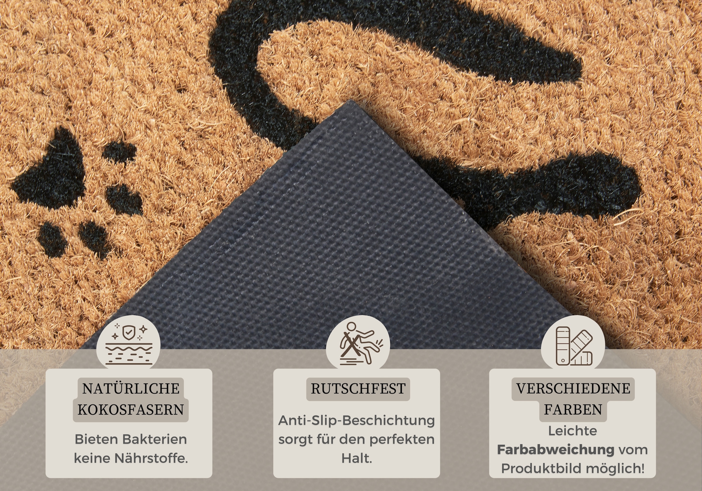 HANSE Home Fußmatte »Mix Mats Kokos Cat Paws Welcome, Türmatte«, rechteckig, 15 mm Höhe, Kokos, Schmutzfangmatte, Outdoor, Rutschfest, Innen, Kokosmatte, Flur