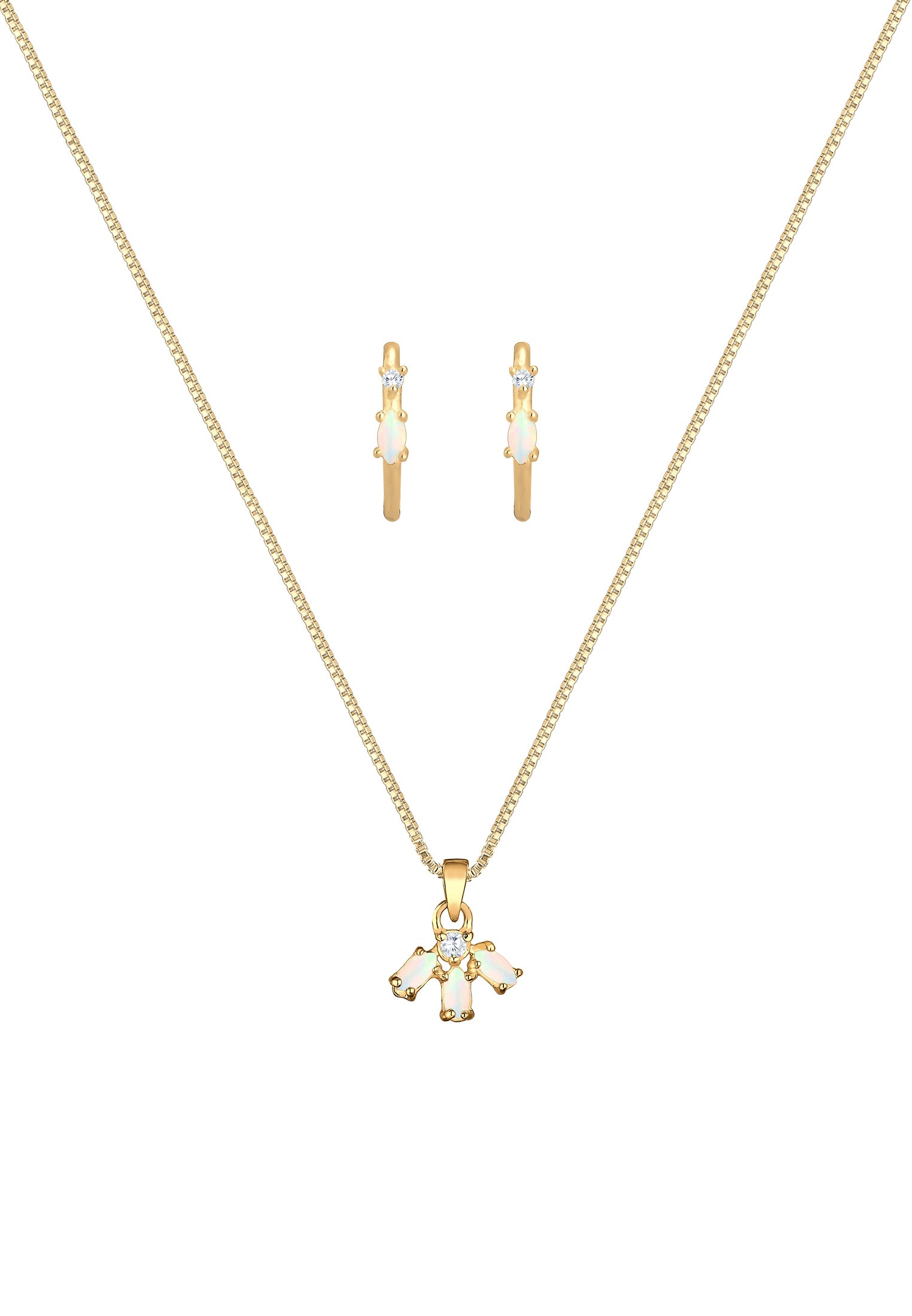 Elli Ohrring und Ketten Set »Schmuckset Zirkonia Synthetischer Opal Weiß 925 Sterling Silber vergoldet«
