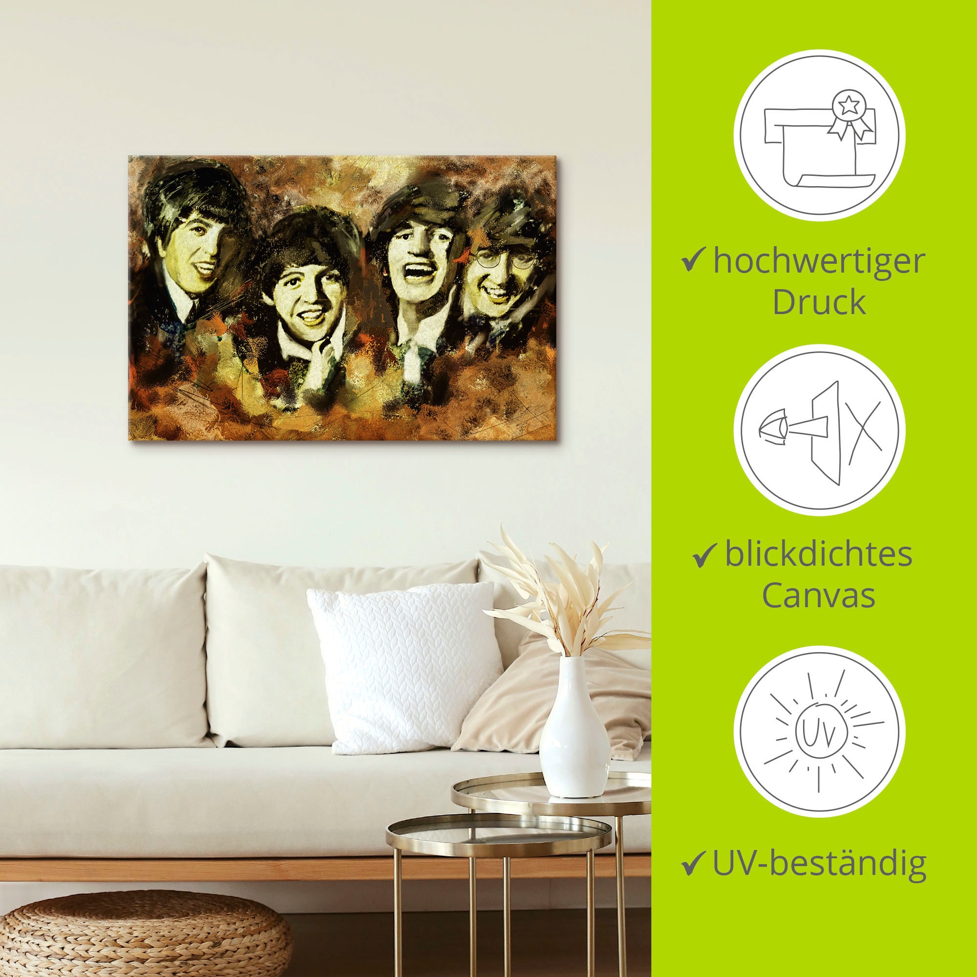 Artland Wandbild »Beatles«, Bilder von berühmten Musikern, (1 St.), als Leinwandbild, Wandaufkleber in verschied. Größen