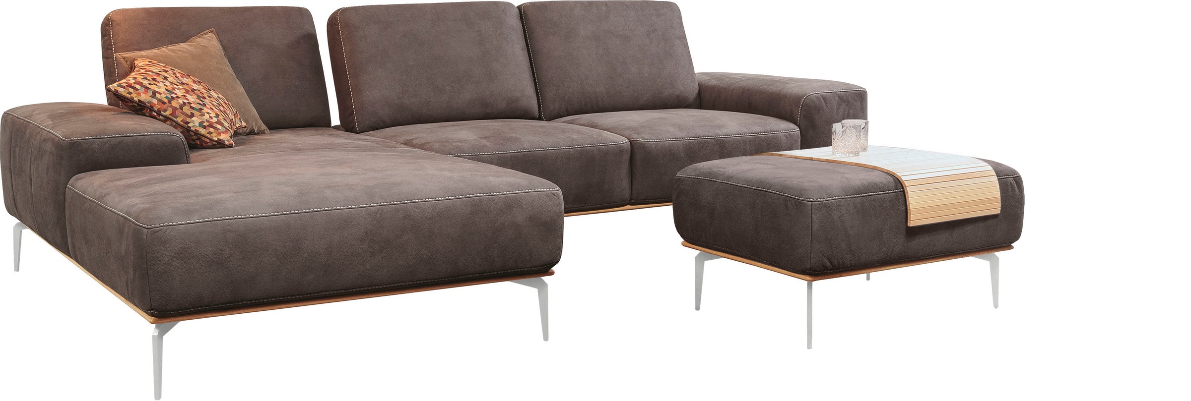 W.SCHILLIG Polsterhocker »run«, mit elegantem Holzsockel, Füße in Chrom glänzend, Breite 75 cm