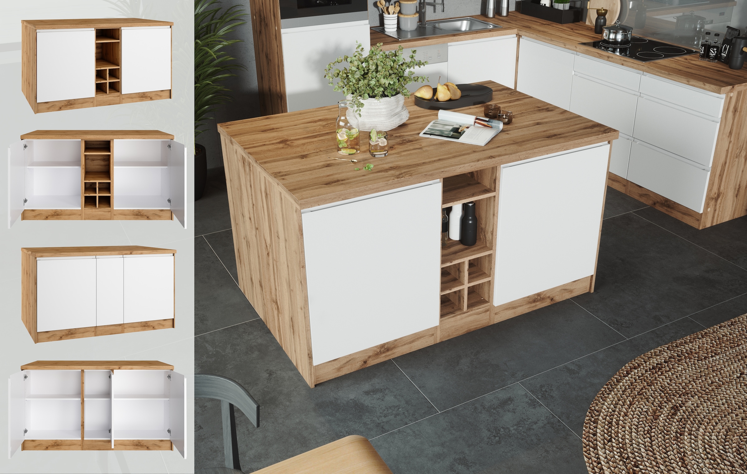 KOCHSTATION Kücheninsel »KS-Bruneck, Breite 153 cm« MDF-Fronten, Arbeitsplatte 38mm stark