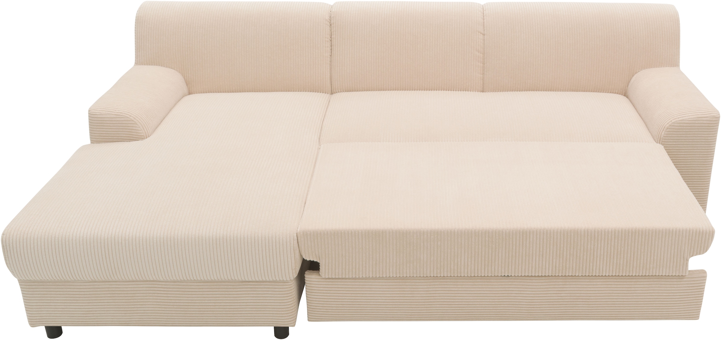 DOMO collection Ecksofa »Turah 2, L-Form, Cord oder Luxus-Microfaser, komfortabler Federkern«, B/T/H: 241/146/79 cm, incl. Zierkissen, wahlweise mit Bettfunktion