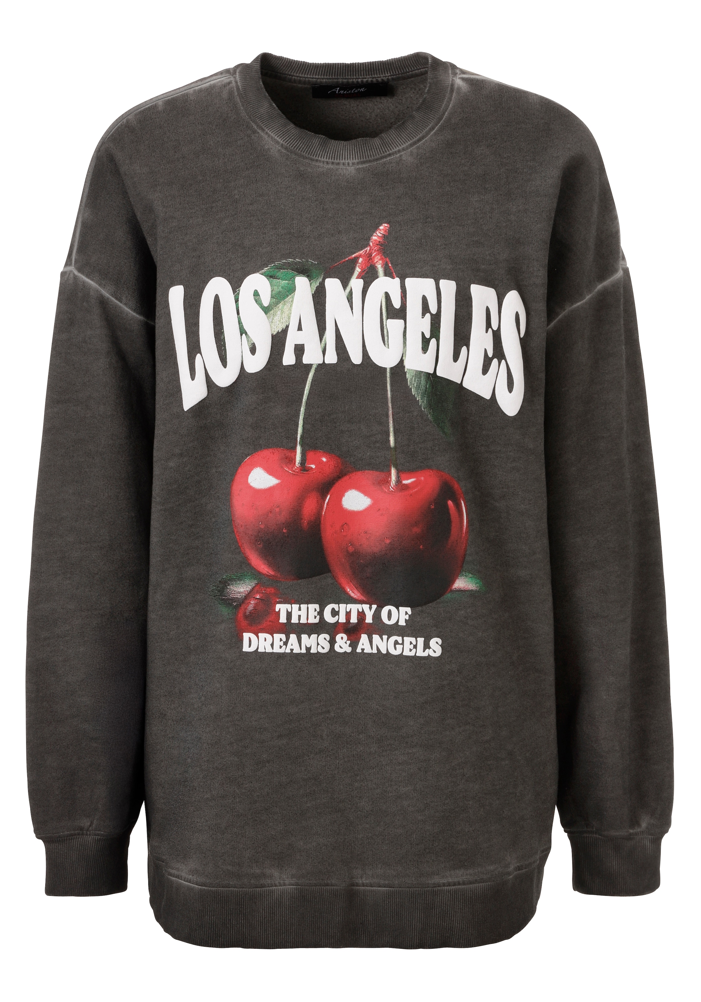 Aniston CASUAL Sweatshirt, mit knackigen Kirschen und Schriftzügen bedruckt - NEUE KOLLEKTION