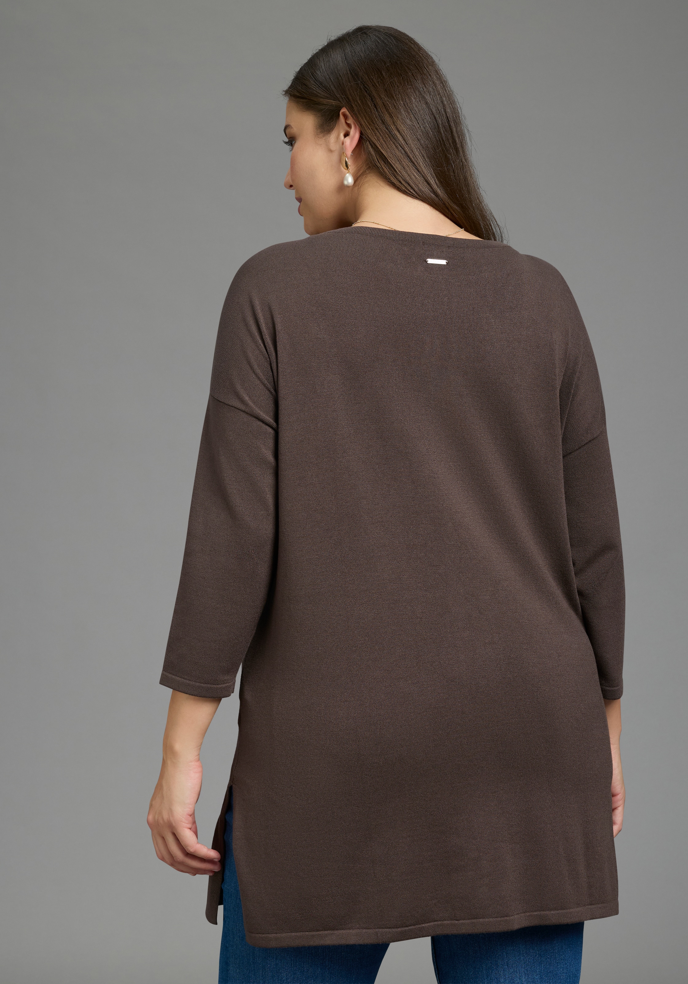Laura Scott CURVE Longpullover »Große Größen« aus fließendem Feinstrick mit seitlichem Schlitz