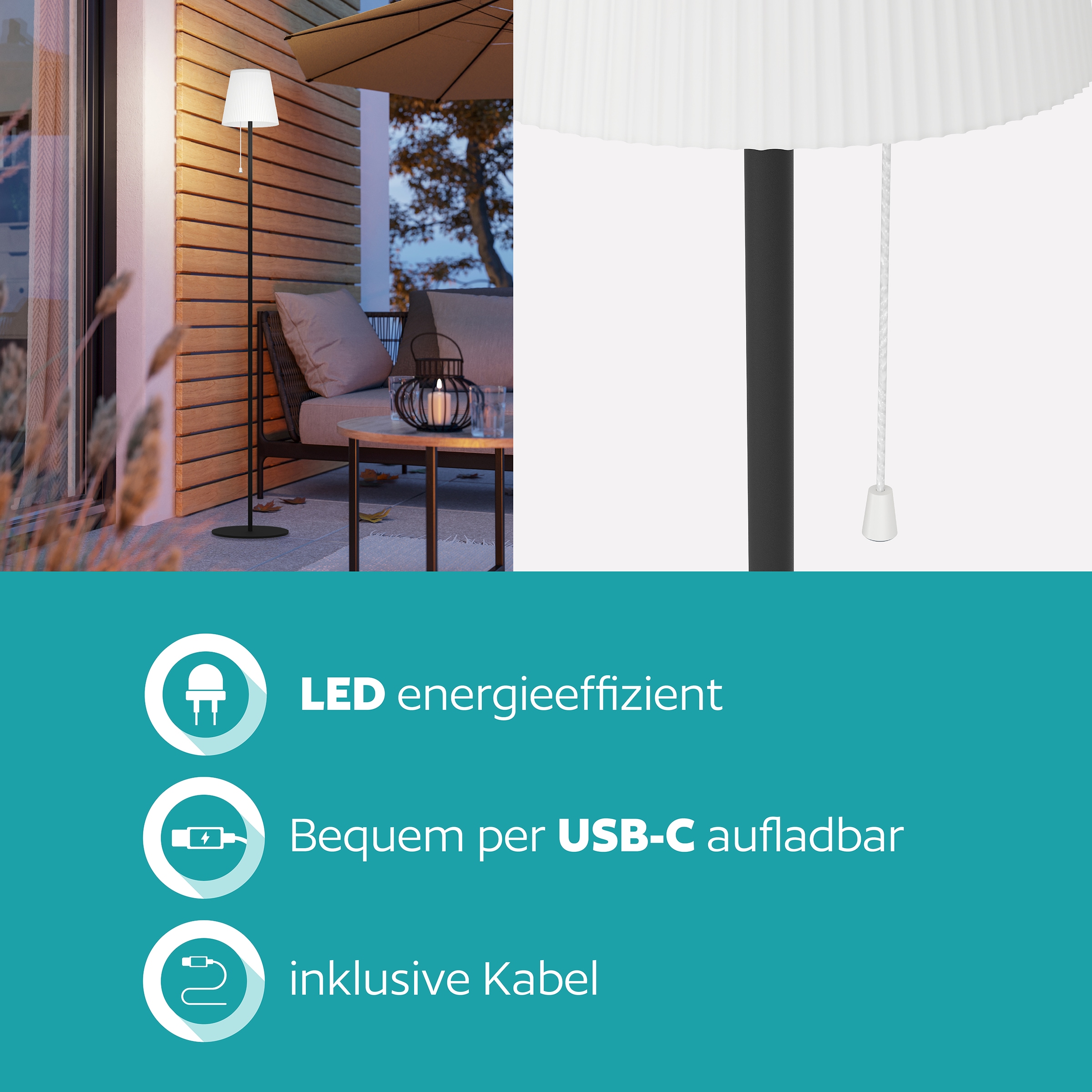 EGLO Stehlampe »SCORDIANO-L Stehlampe - Stahl - SOLAR-LED - 2,3W - IP44« LED-Modul 1 Stk. Kaltweiß | Neutralweiß | Warmweiß Standleuchte, Leselampe, Wohzimmer, Schlafzimmer, H120 x Ø13 cm