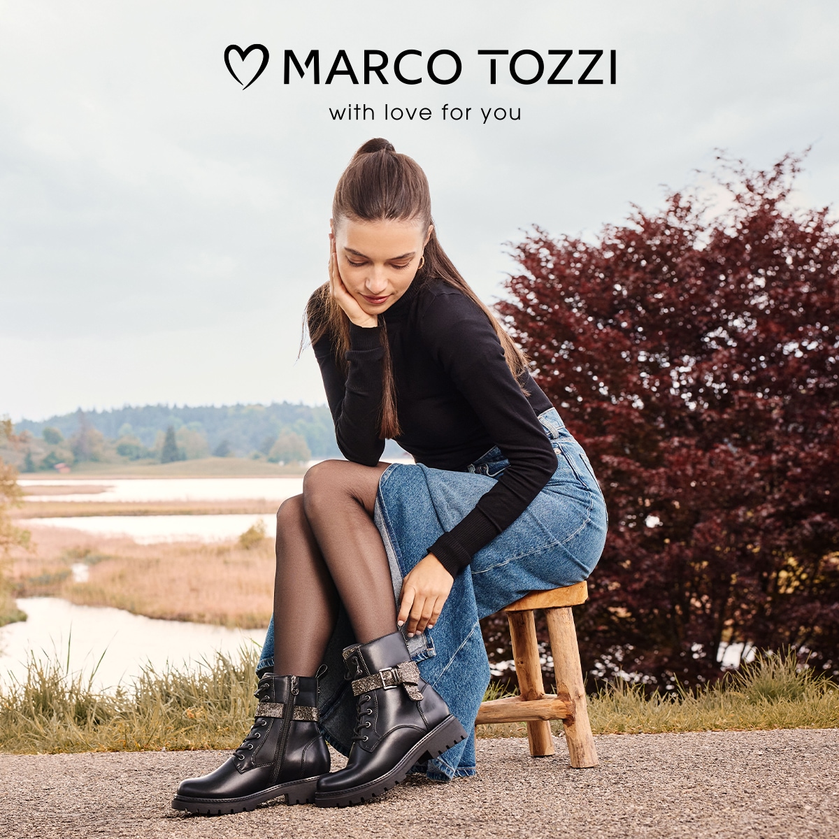 MARCO TOZZI by GMK Schnürstiefelette, Blockabsatz, Schnürboots, Zierriemen mit Strasssteinen besetzt