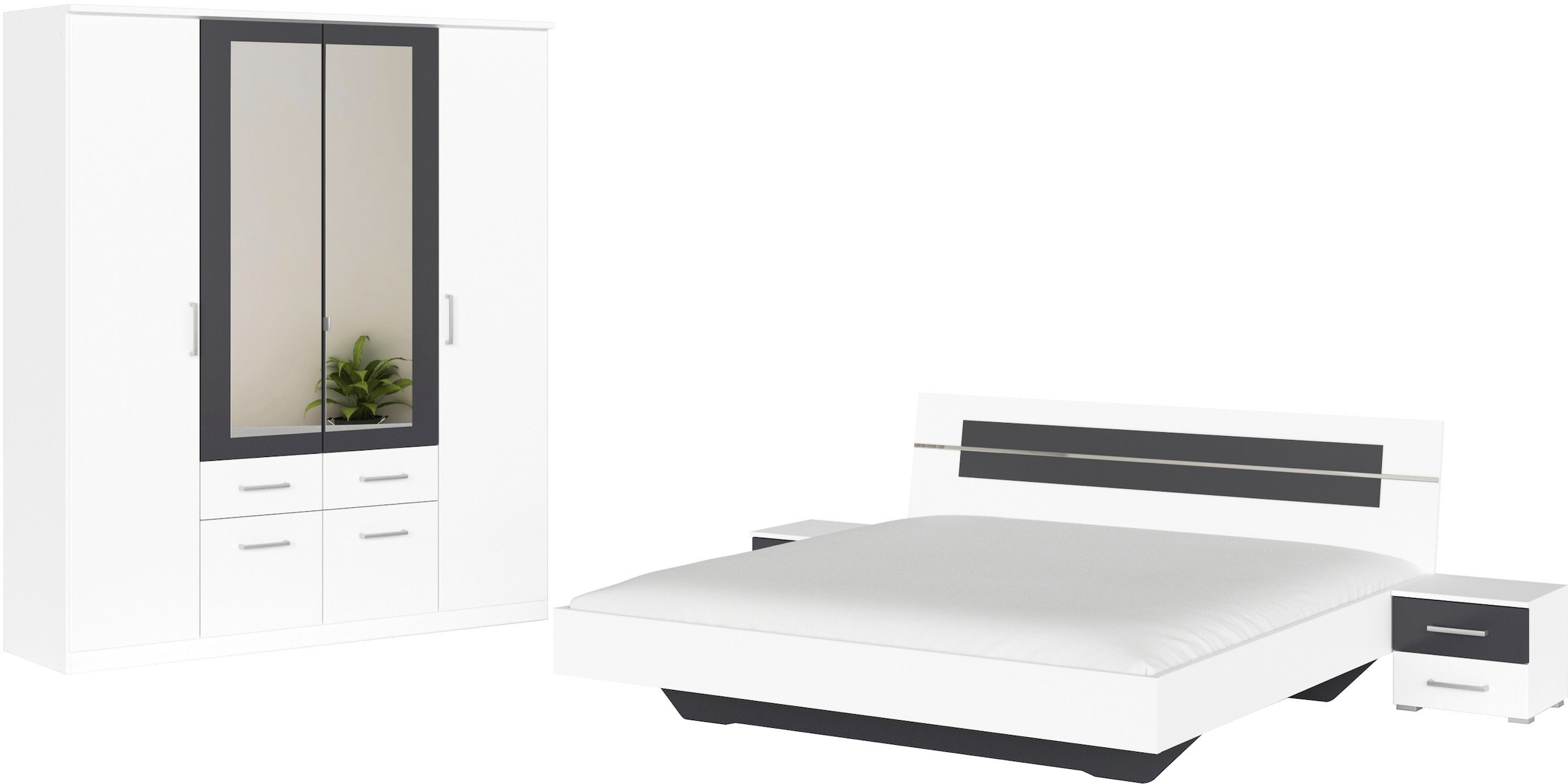 rauch Schlafzimmer-Set »Komplettschlafzimmer Schlafzimmer BURANO mit Schrank in 3 Breiten,« Set, 4 Stk. tlg. Bett 180x200 cm und 2 Nachttischen MADE IN GERMANY