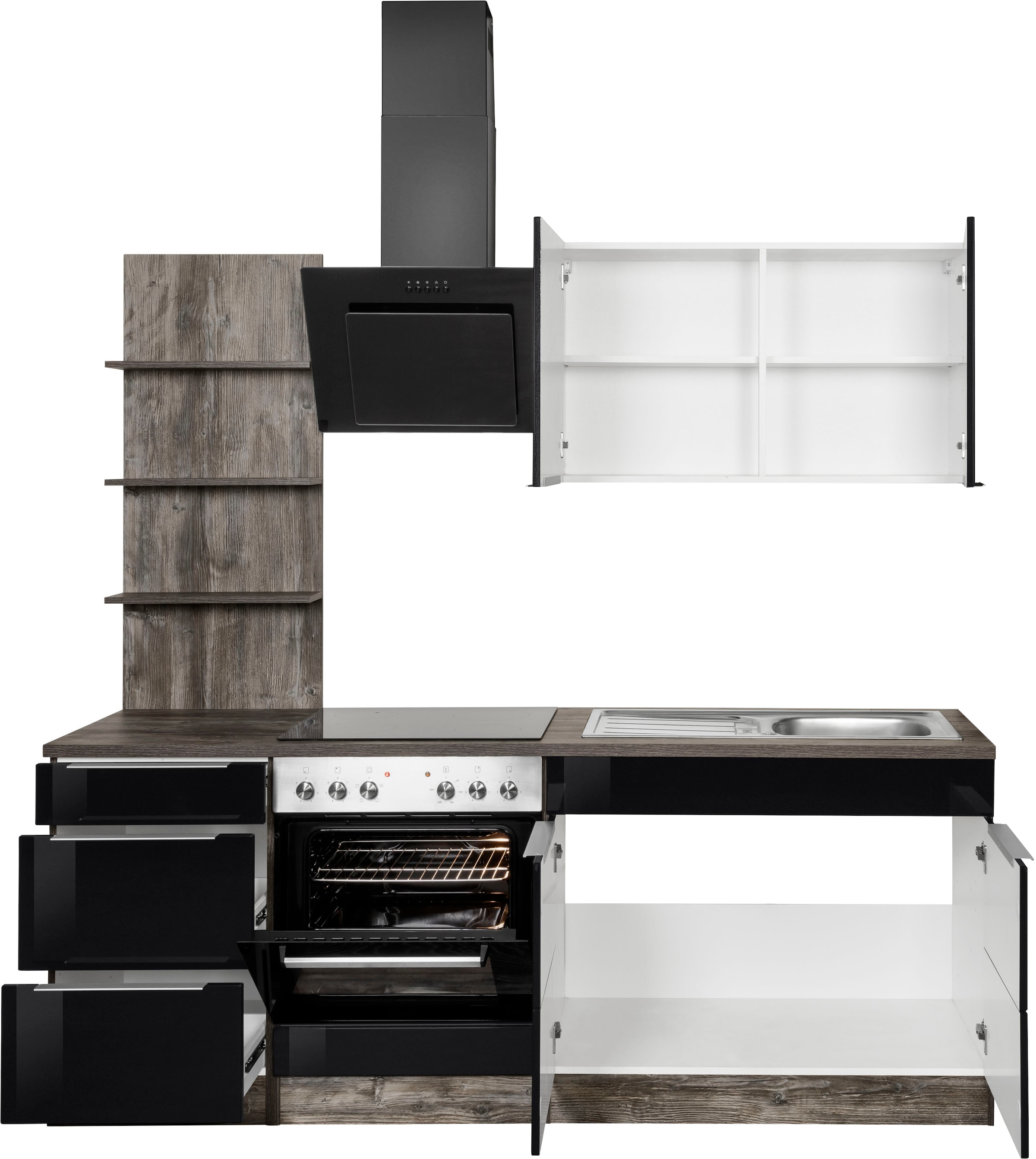 KOCHSTATION Küchenzeile »KS-Brindisi« Breite 210 cm, wahlweise mit E-Geräten, mit MDF-Fronten und Regal