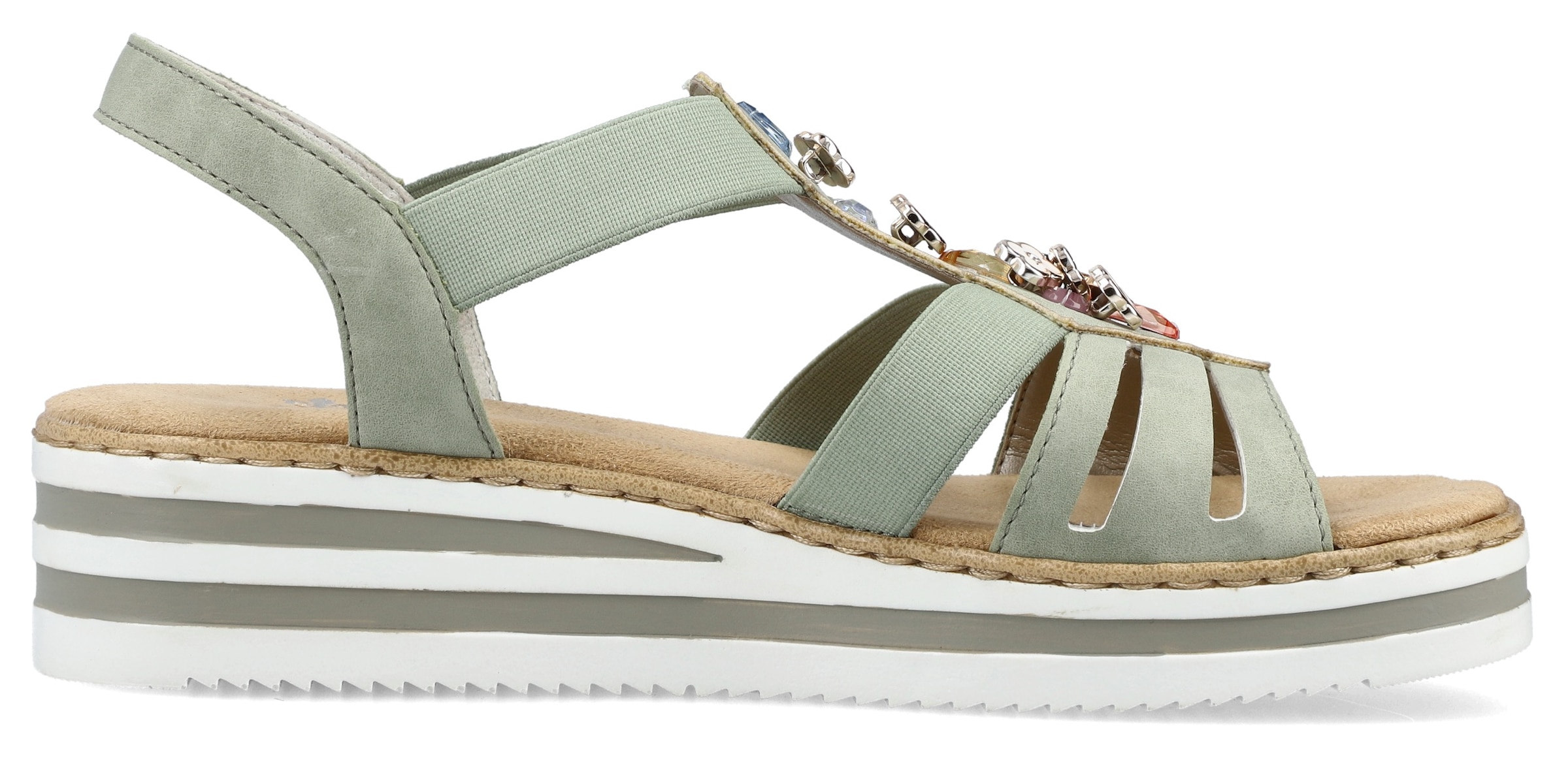 Rieker Riemchensandale, Sommerschuh, Sandalette, Keilabsatz, mit Schmuckelementen