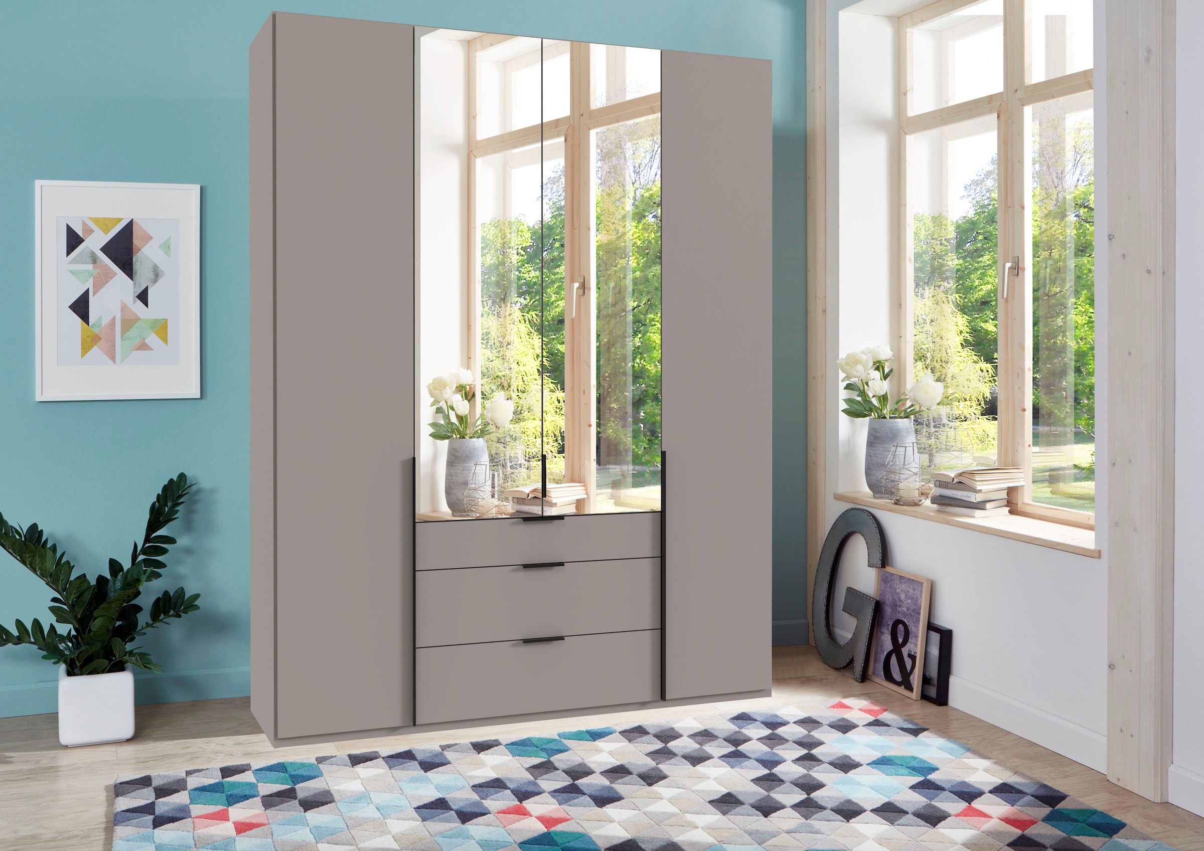 Wimex Kleiderschrank »Mugano, in vielen Breiten, 208 oder 236cm hoch, Made in Germany«, (mit langen oder kurzen Griffen aus Metall), wahlweise mit oder ohne Spiegel, mit Schubladen