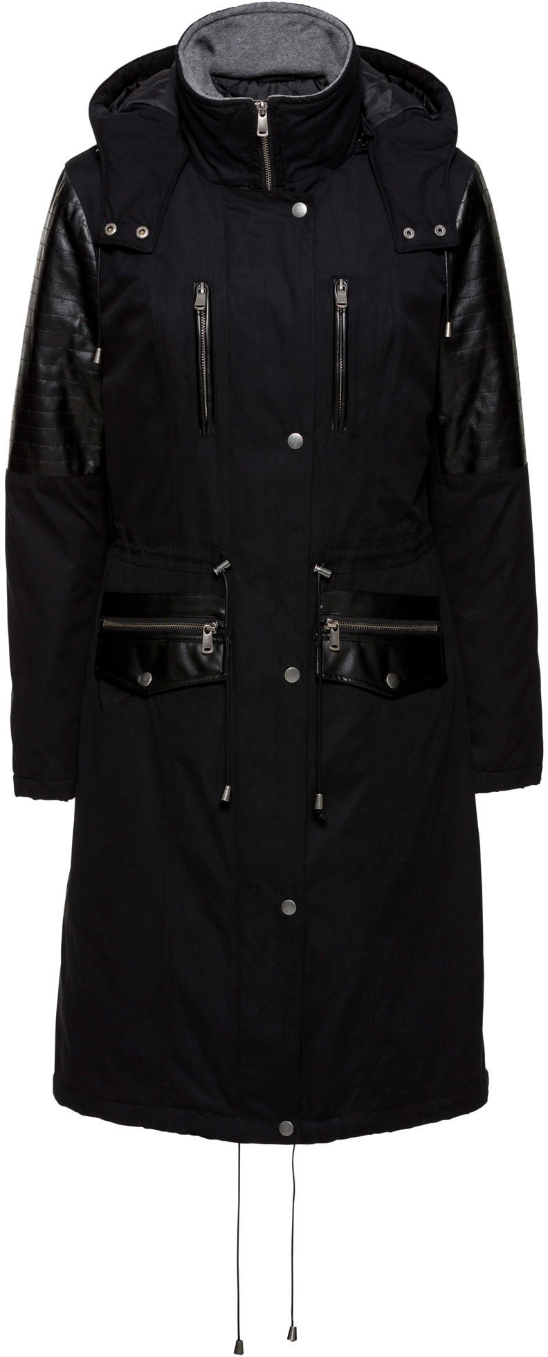bonprix Langjacke mit Kapuze lockerer loose fit, mit großer abnehmbarer Kapuze, hoher Stehkragen