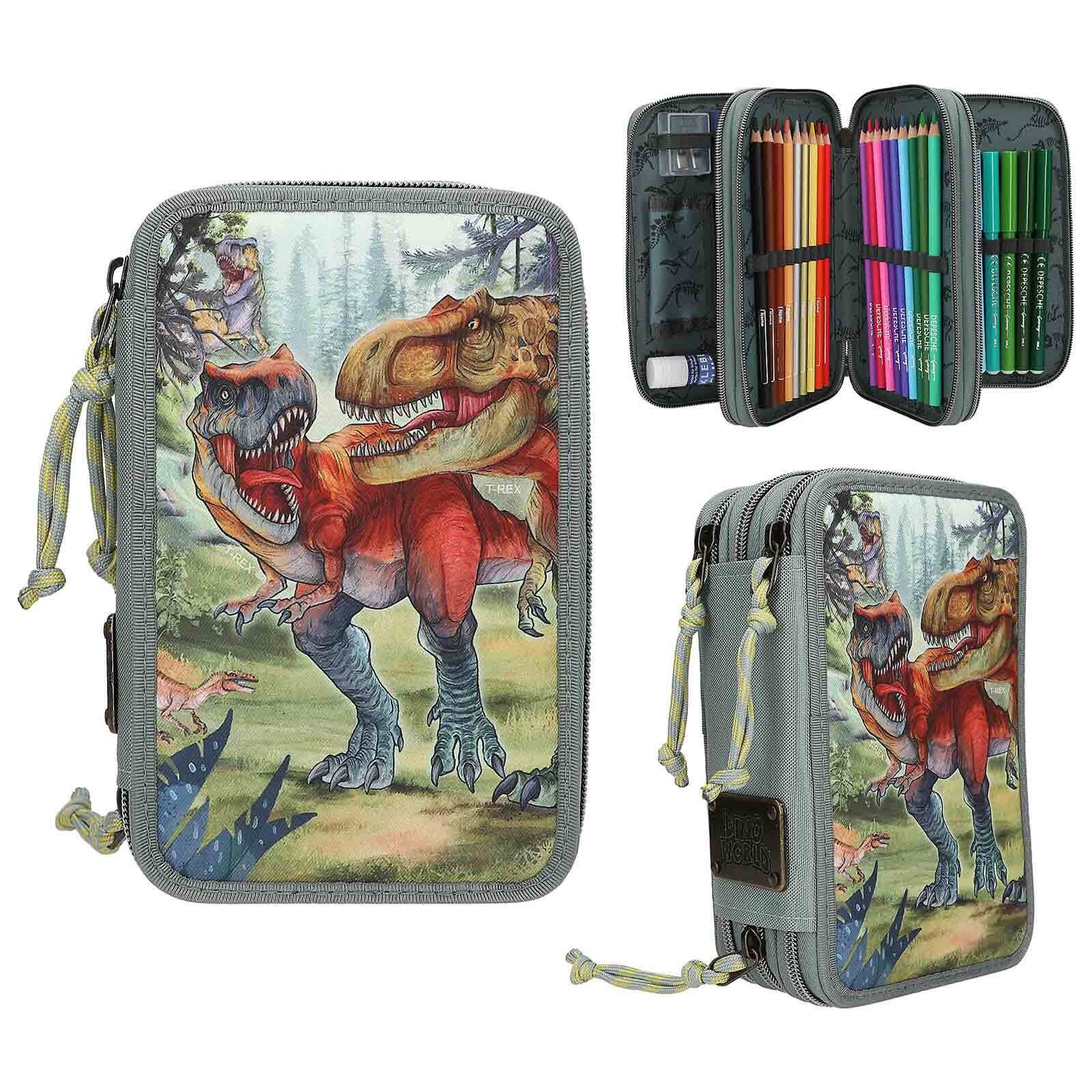Depesche Buntstift »3-Fach Federtasche BITE inkl. Stifte Dino World 20 x 13 x 7,5 cm grau-grün«