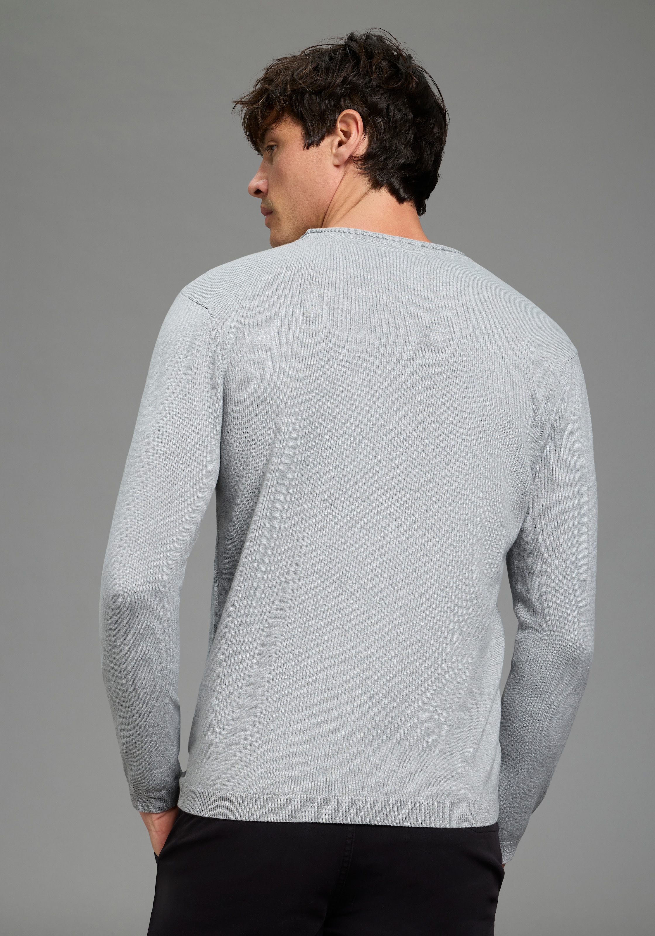 Bruno Banani Rundhalspullover aus Baumwolle, mit Rundhalsausschnitt, Langarm, melierte Optik