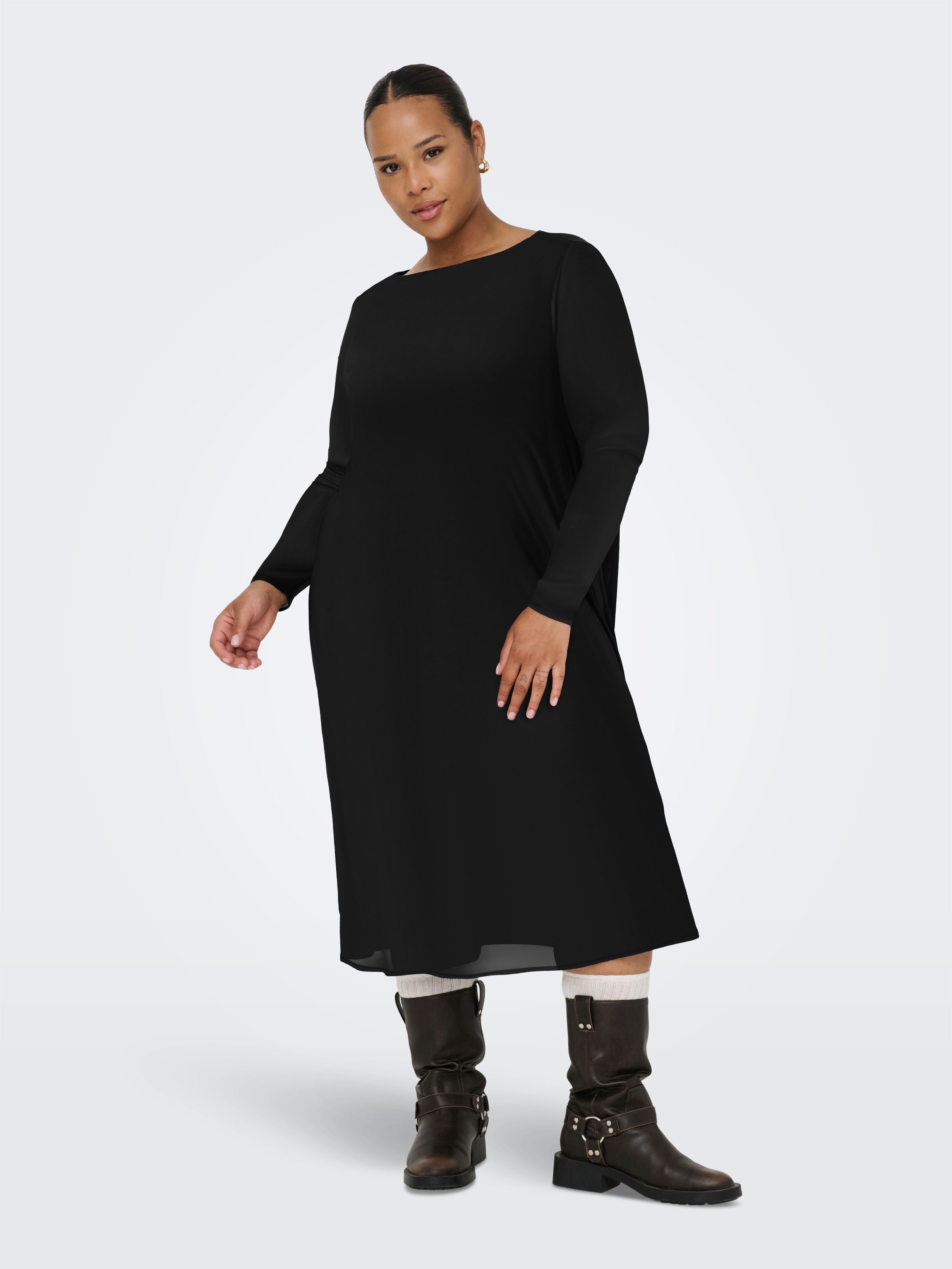 ONLY CARMAKOMA Chiffonkleid »CARFOREST LIFE LS BOATNECK BLK DRESS JRS«, Sommerkleid