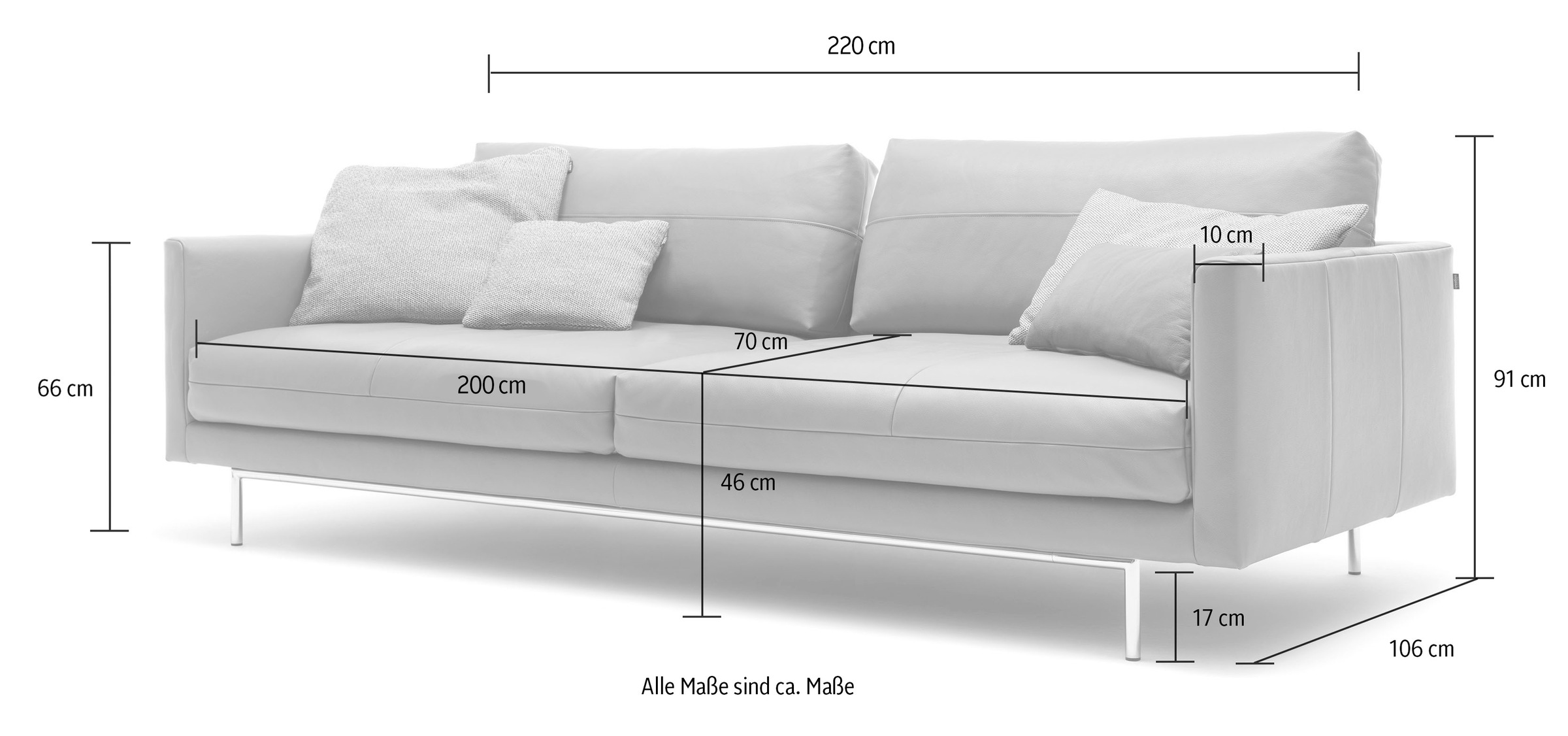 Creation BY ROLF BENZ 3,5-Sitzer »CR.414, Designsofa, edles Sofa, Loungesofa, Ledersofa, klares Design«, aus Leder oder Chenille, erstklassiger Sitzkomfort, legere Polsterung