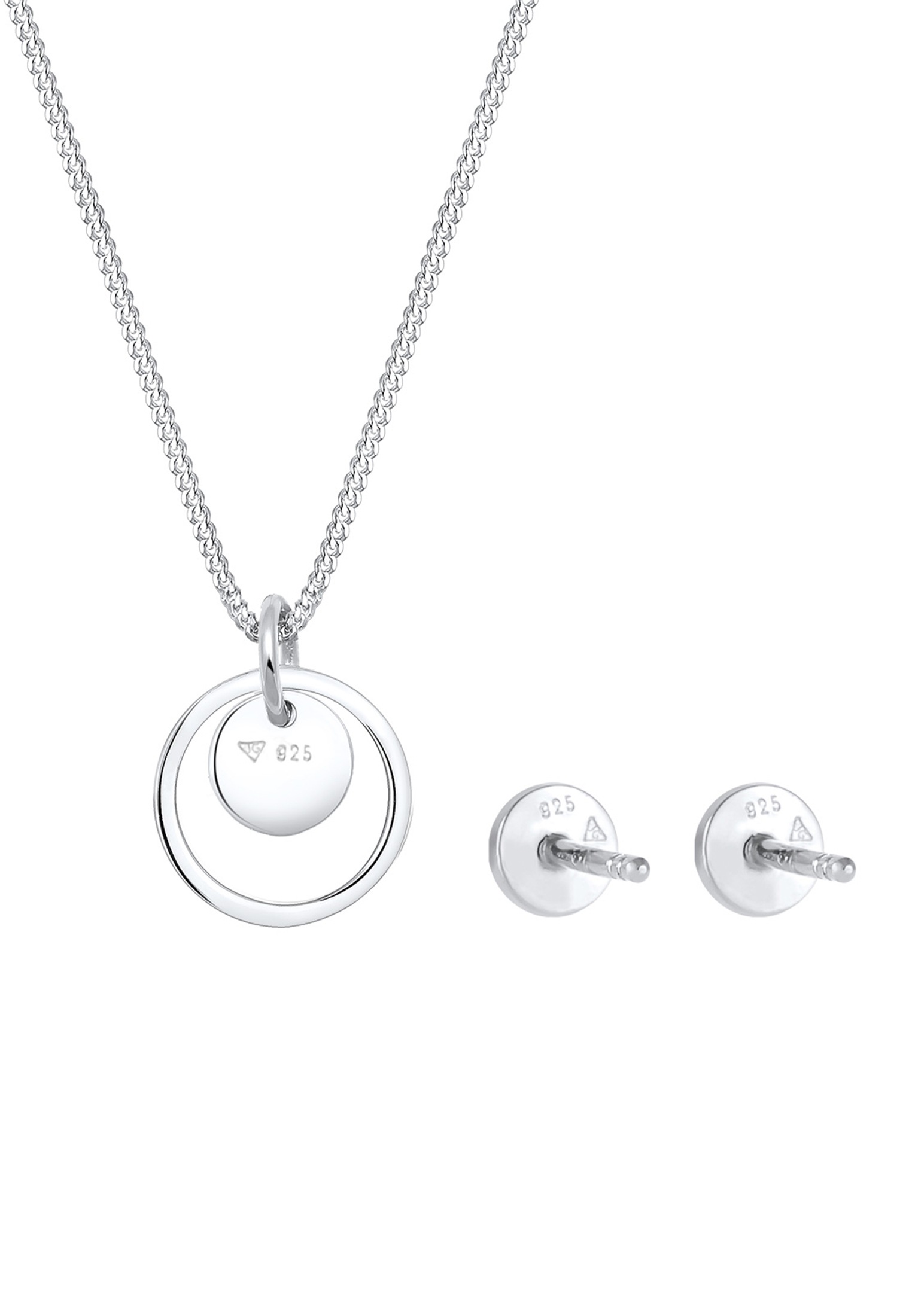 Elli Ohrring und Ketten Set »Schmuckset Rund Plättchen Kette Ohrstecker 925 Silber«