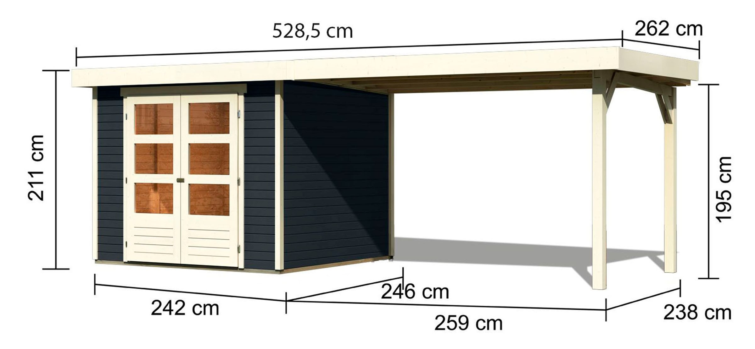 Karibu Gartenhaus »Arnis 3,5«, (Set), mit Anbaudach 2,80 cm Breite
