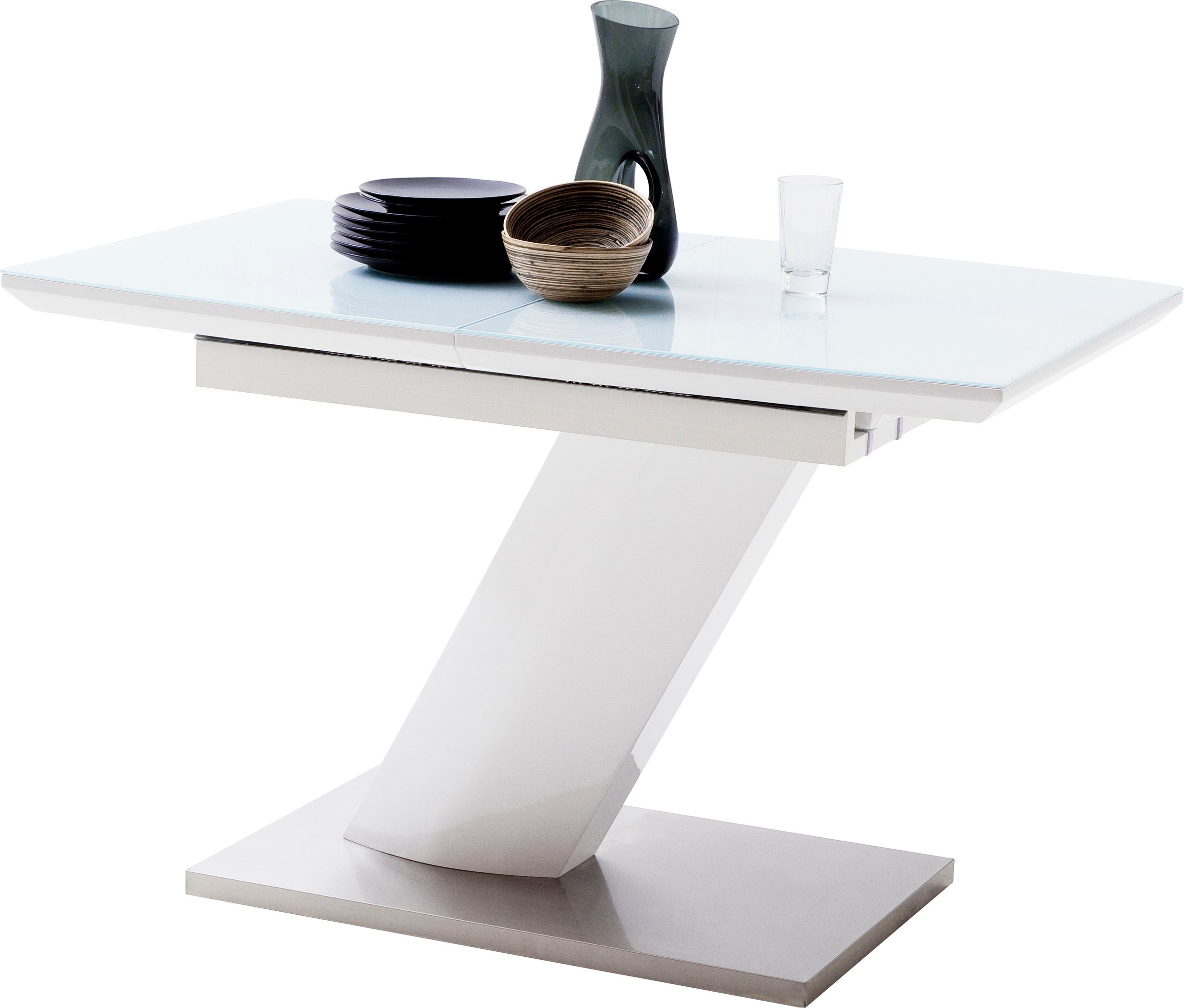 MCA furniture Esstisch »Galina, TOPSELLER!«, (Esstisch, Tisch), Bootsform in weiß mit Synchronauszug vormontiert, Sicherheitsglas