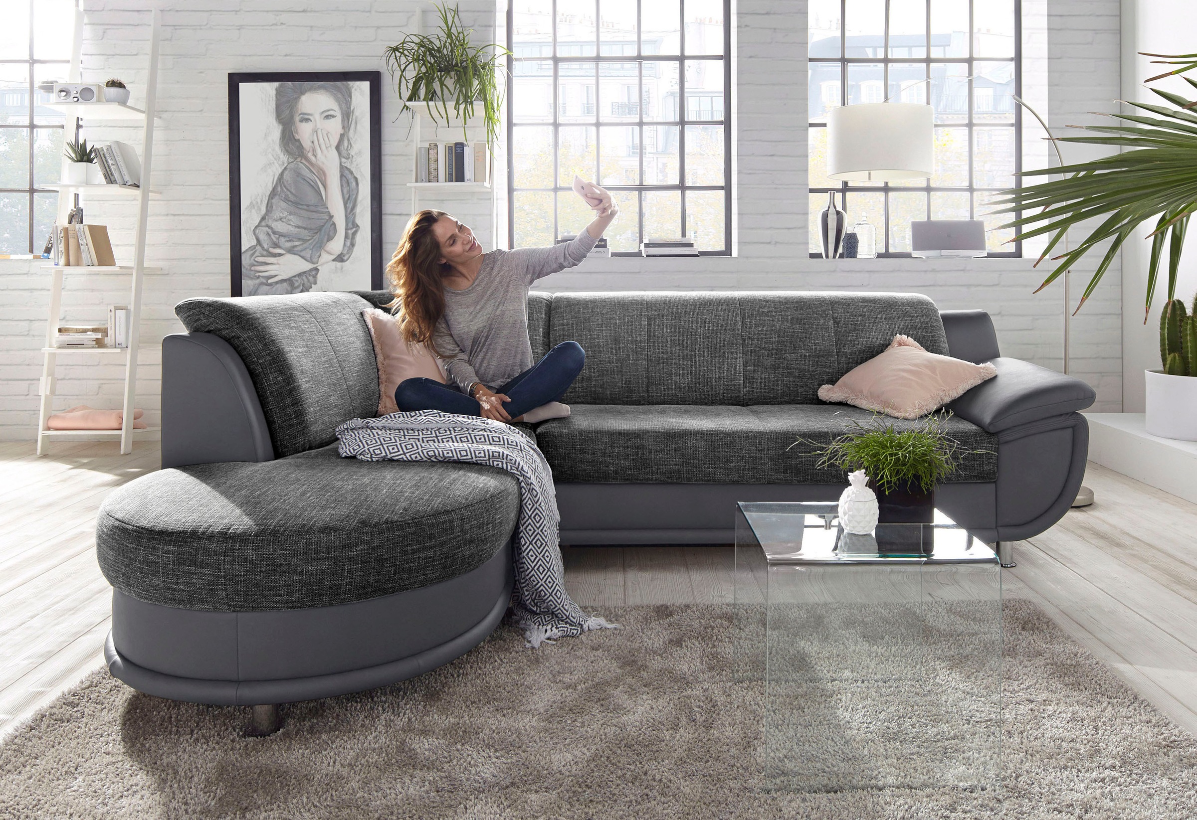 TRENDMANUFAKTUR Ecksofa "Rondo" Federkern outlet Ottomane l. Wohnzimmer