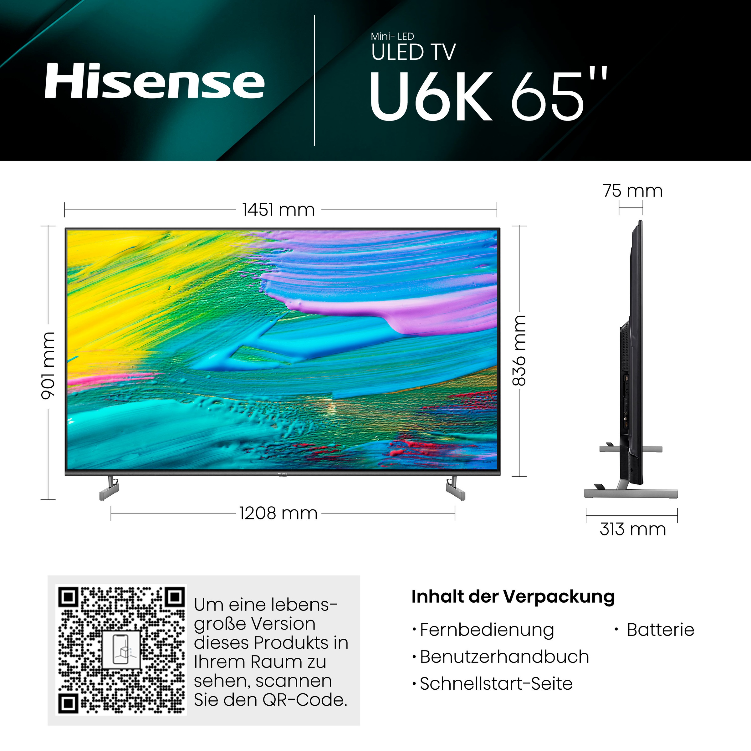 Hisense Mini-LED-Fernseher »65U6KQ«, 4K Ultra HD, Smart-TV