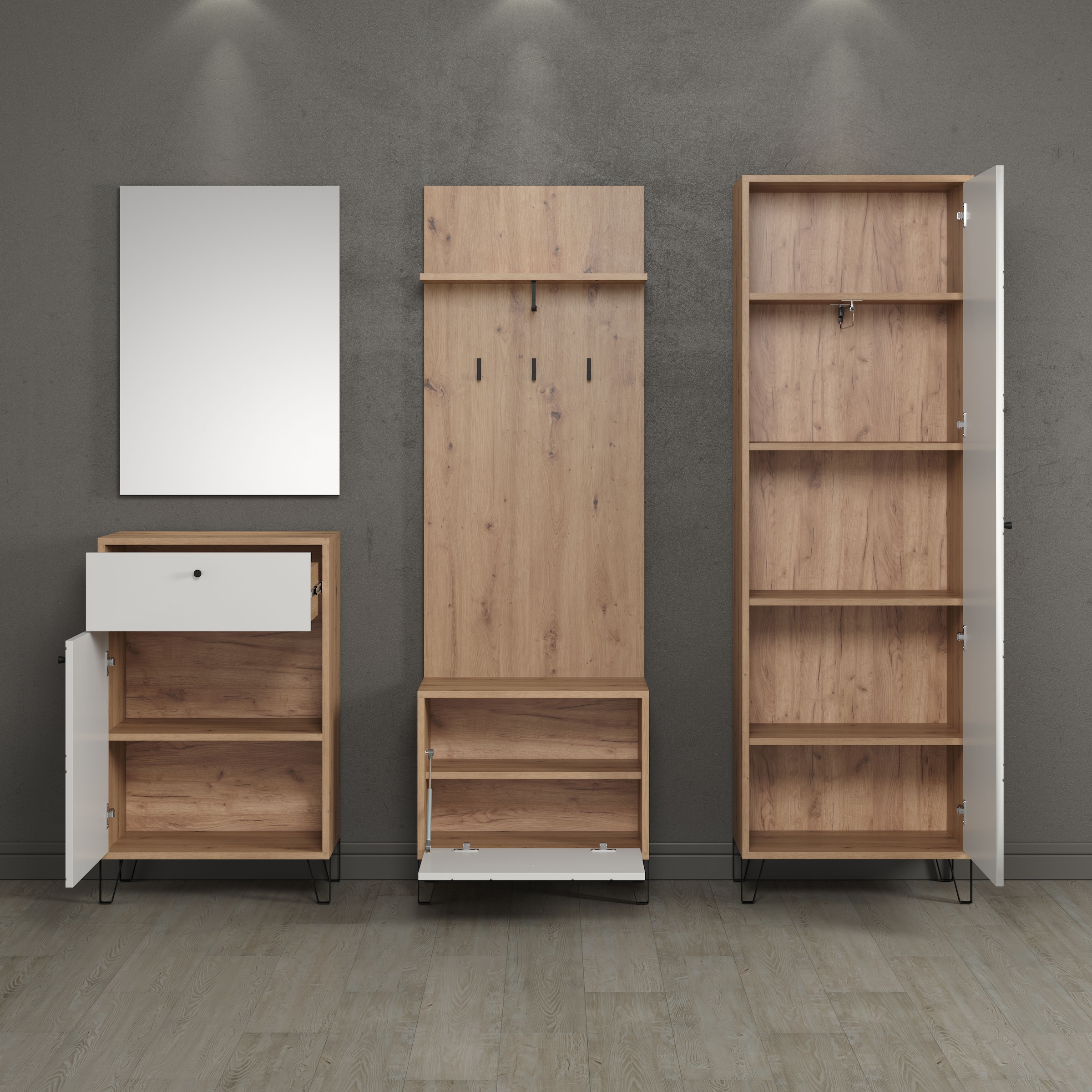 Places of Style Sitzbank »Tarragona«, (1 St.), elegante Schuhbank mit 2 Fächern und Soft-Close - (B/T/H) 63/40/56 cm