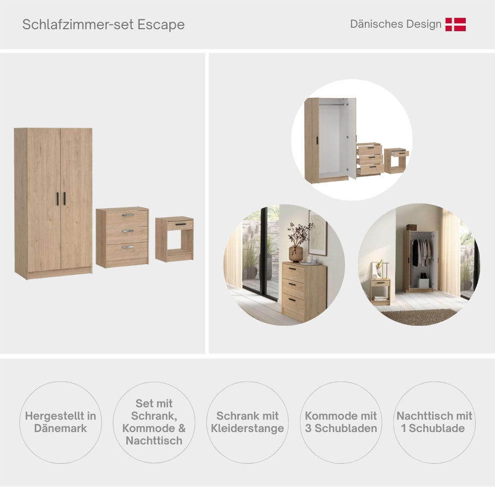INOSIGN Schlafzimmer-Set »Escape, für Schlafzimmer, Jugendzimmer, aufbewahrung, Nordischer Stil« Set, 