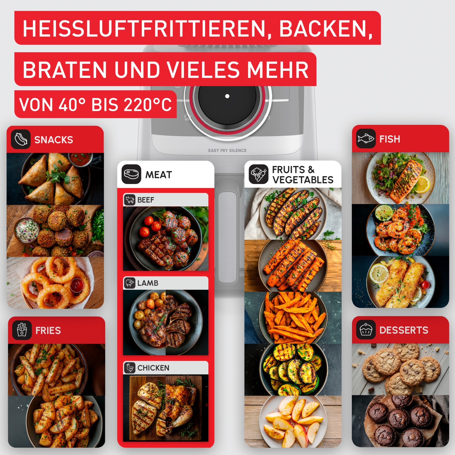 Tefal Heißluftfritteuse »EY5728 Easy Fry Smart & Silence«, 1670 W, Smart-Assist System mit 55 Programmen, 40°C bis 220°C, EY5728