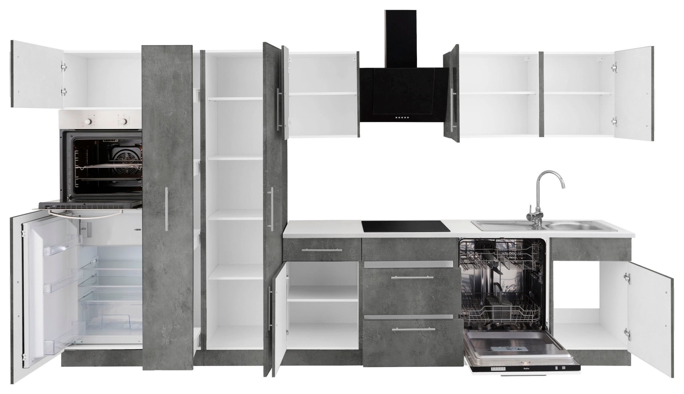 wiho Küchen Küchenzeile »Cali«, mit E-Geräten, Breite 360 cm mit  Metallgriffen online bei OTTO