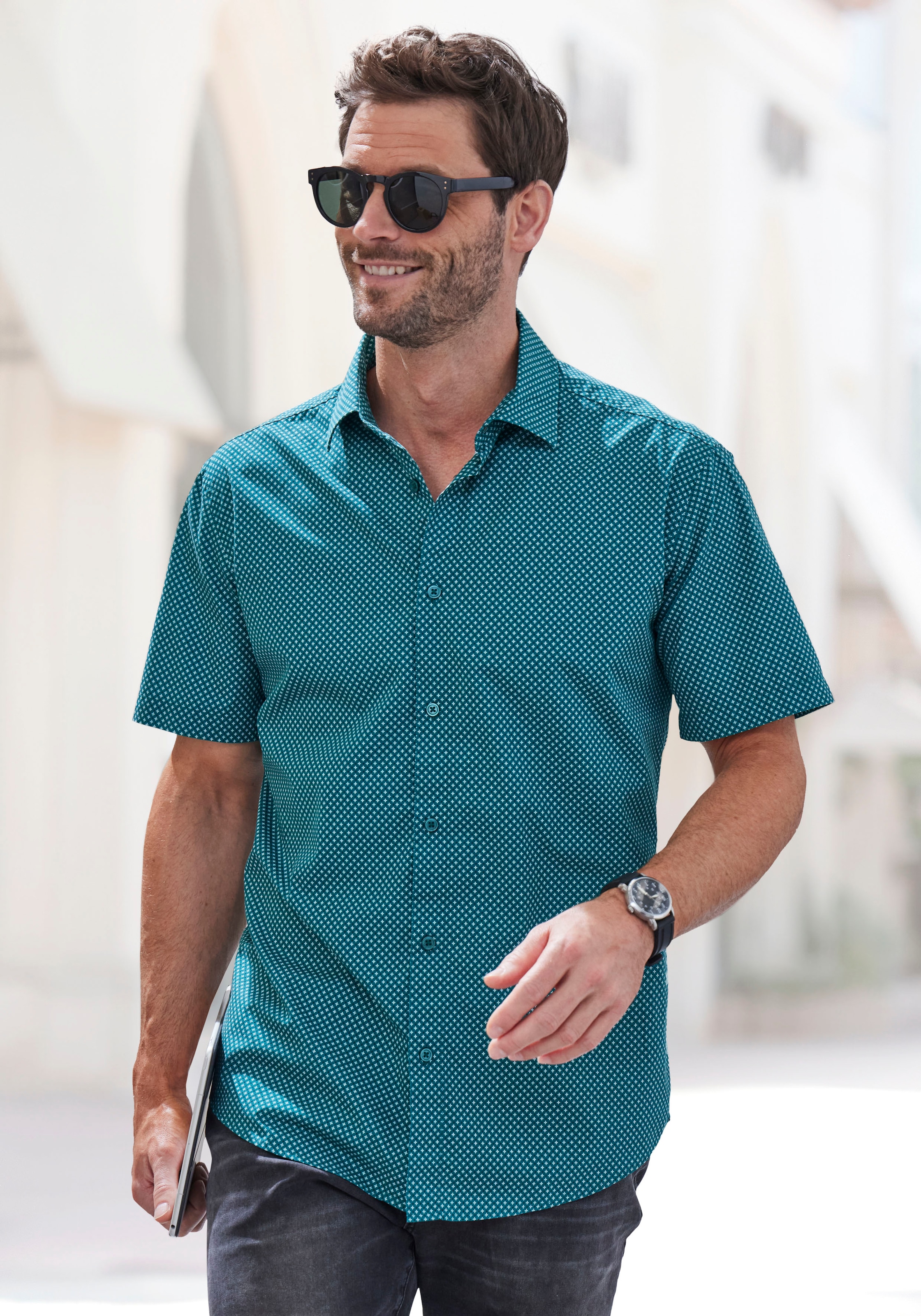 H.I.S Kurzarmhemd »Regular fit«, allover bedruckt aus reiner Baumwolle