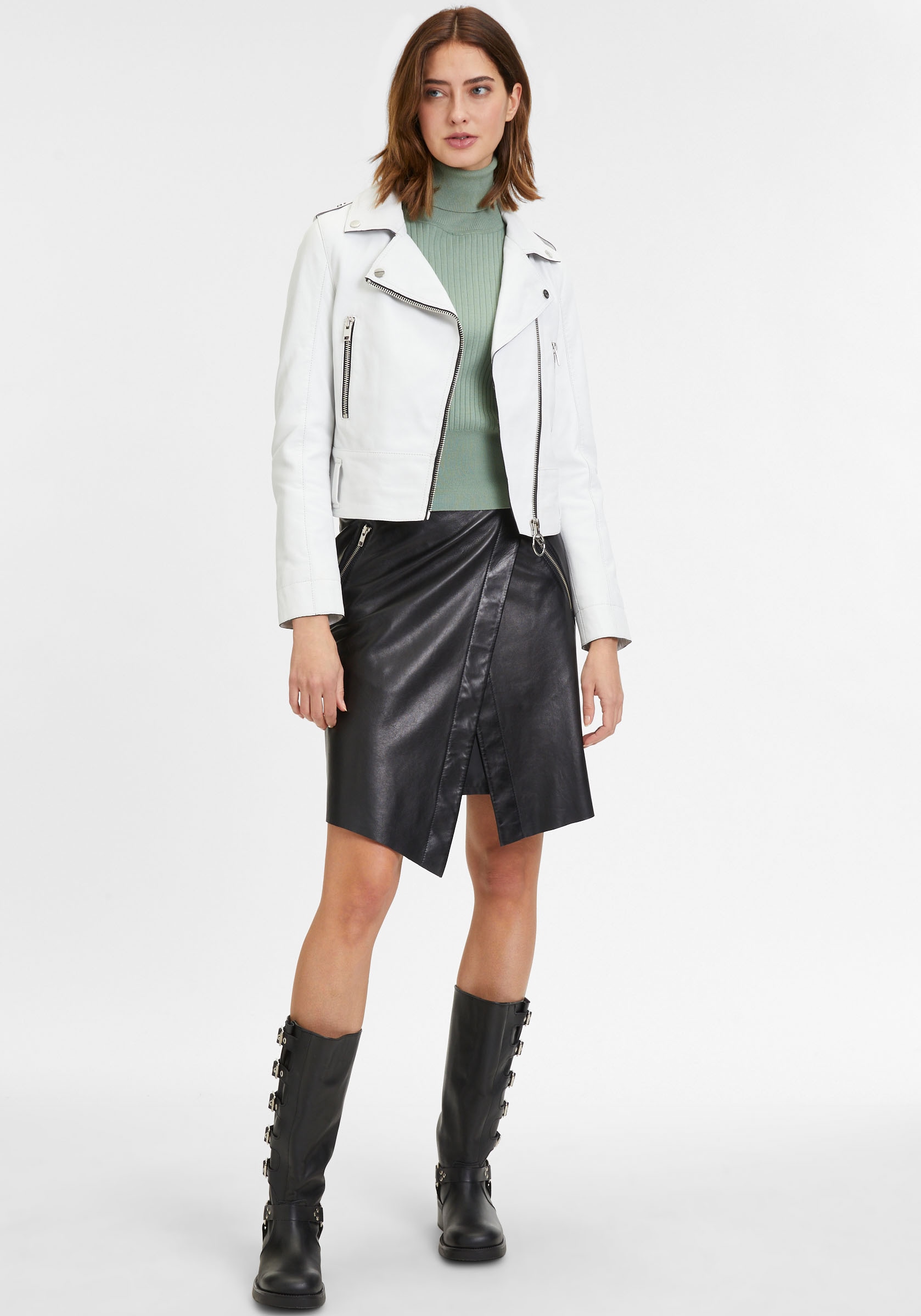 Mauritius Lederjacke »G2WCelin SF«, mit asymetrischem Reißverschluss, Gürtel, Zipper-Details
