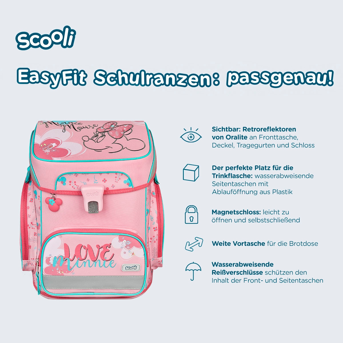 Scooli Schulranzen »EasyFit, Minnie Mouse«, Reflektoren