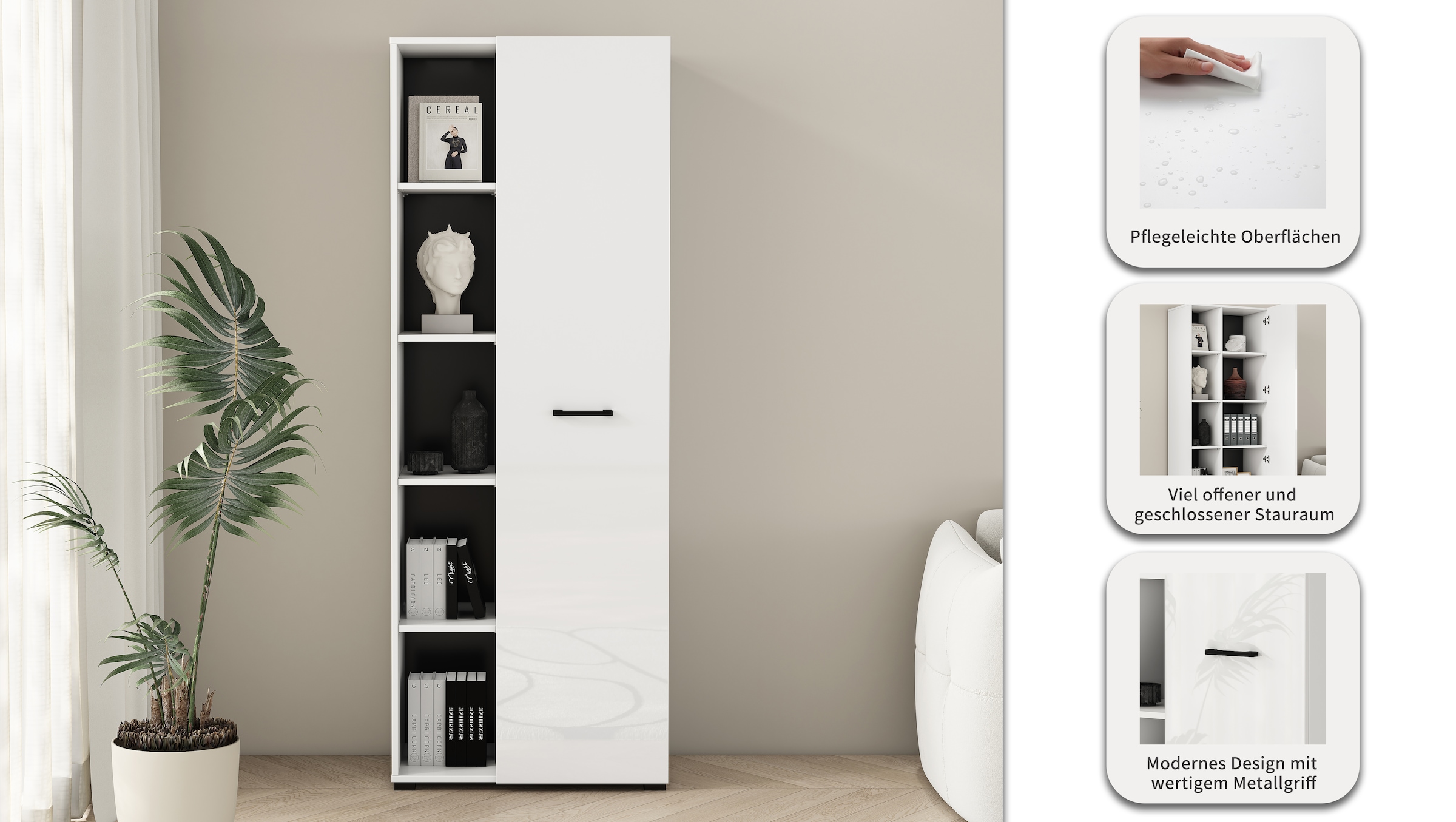 OTTO home Aktenschrank »Moid, moderner Mehrzweckschrank,« Maße: 64,5x41,5x175 cm, 5 Fächer mit viel Stauraum