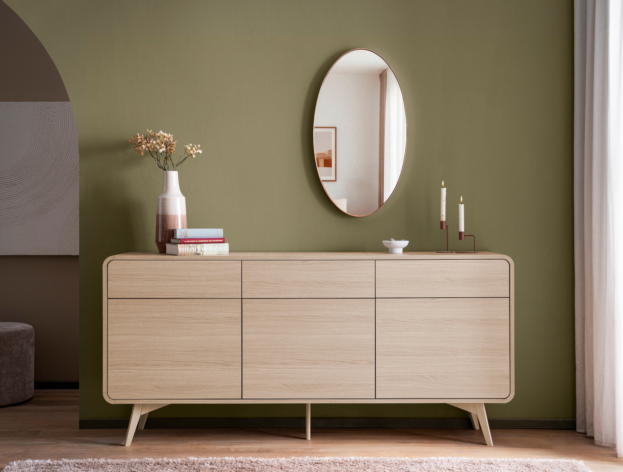Home affaire Sideboard »Torsby, moderner Schrank, Kommode in Eiche Natur, 180 cm breit« abgerundete Ecken, ausreichend Stauraum, vielseitig einsetzbar