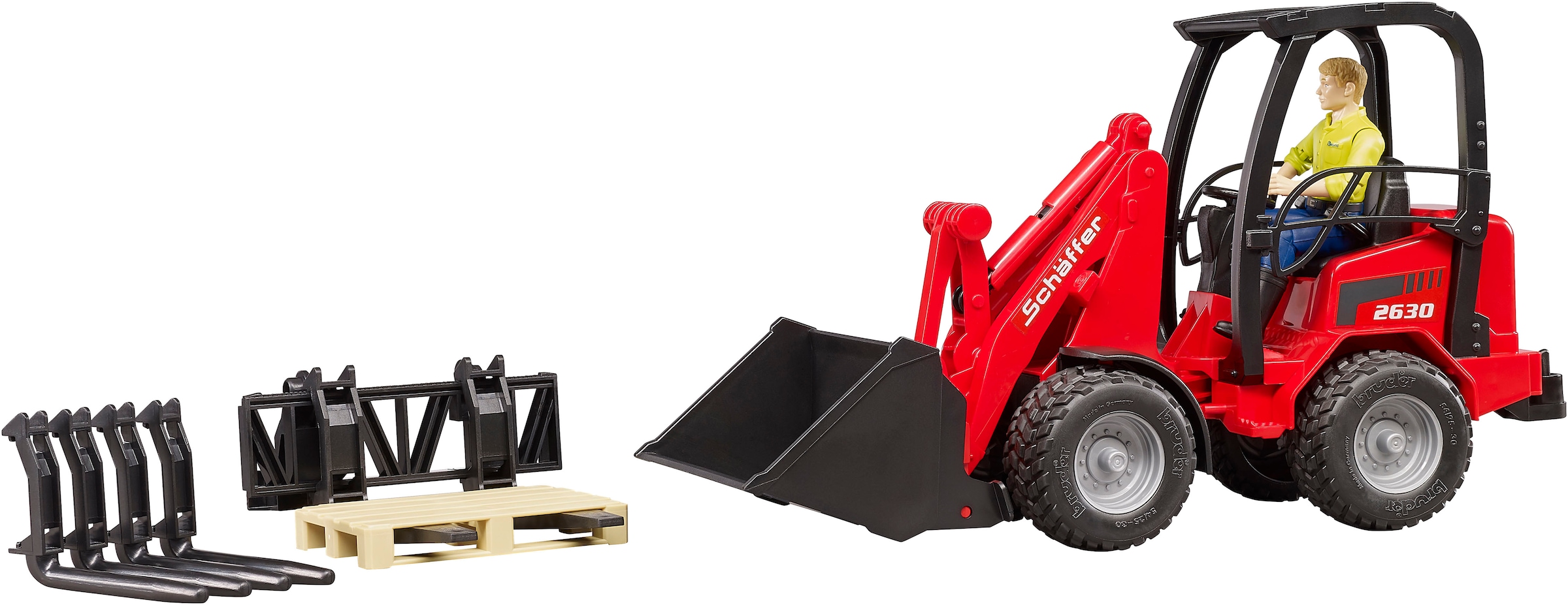 Bruder® Spielzeug-Bagger »Schäffer Hoflader 2630 mit Figur und Zubehör (02191)« Made in Europe