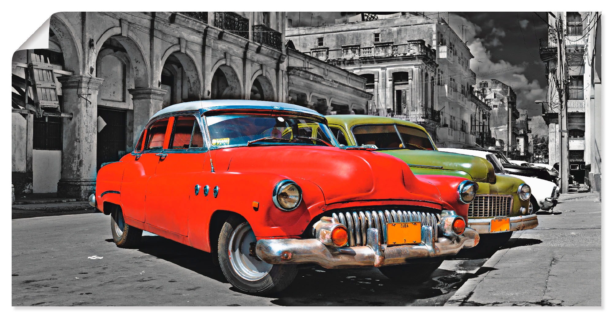 Artland Wandbild »Ansicht von bunten Havanna Autos«, Auto, (1 St.), in vielen Größen & Produktarten - Alubild / Outdoorbild für den Außenbereich, Leinwandbild, Poster, Wandaufkleber / Wandtattoo auch für Badezimmer geeignet