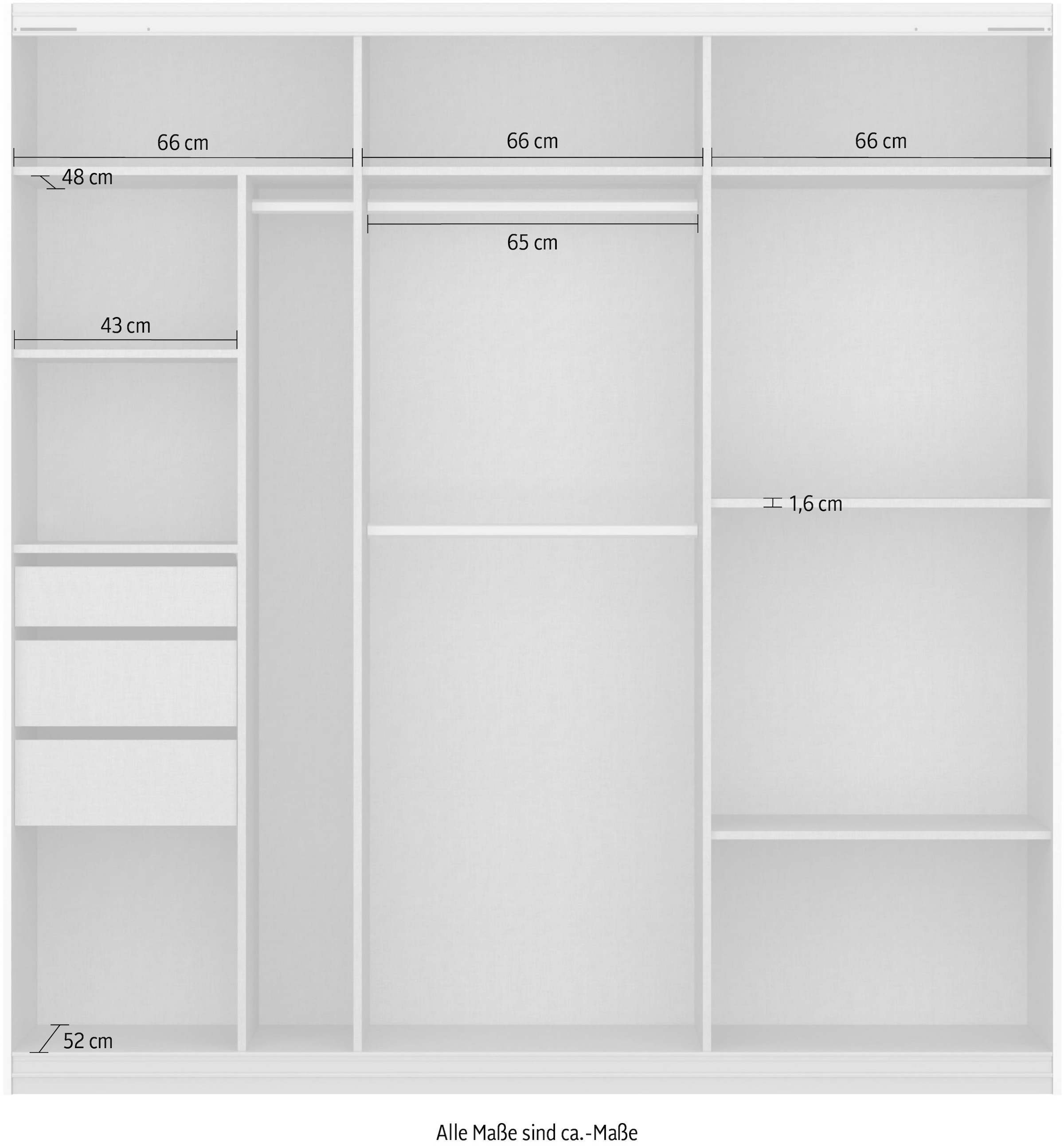 rauch Schwebetürenschrank »Kleiderschrank Schrank Garderobe TOPSELLER OTELI inkl. Inneneinteilung« Breiten 203/271/315/360 cm Höhen 210/229 cm,  mit 3 Innenschubladen sowie zusätzlichen Einlegeböden MADE IN GERMANY