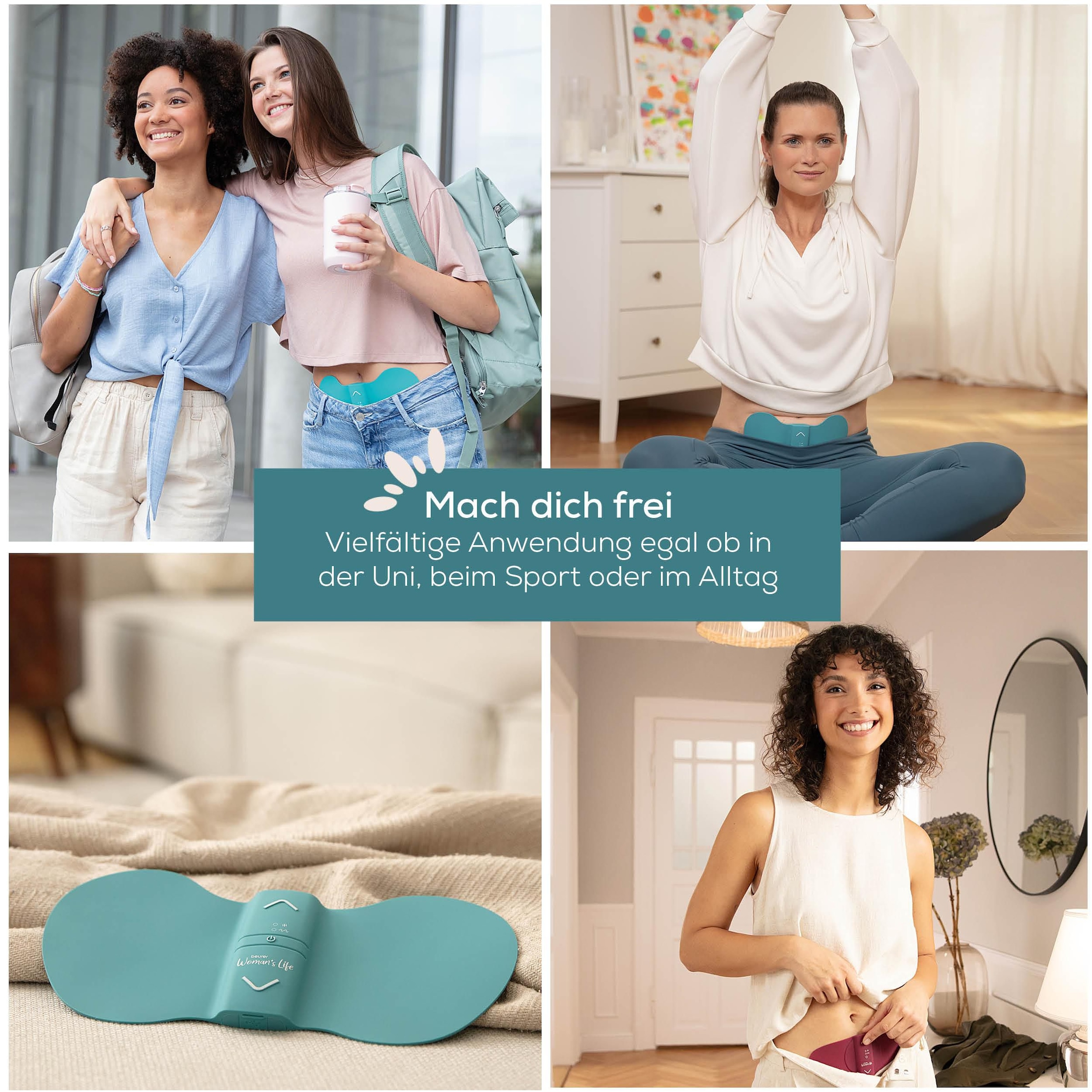 BEURER Menstruations-Pad »EM 55 Menstrual Relax+ mit Wärme und TENS-Funktion«, (Inkl. 4 selbsthaftenden Gel-Pads), Schmerzlinderung bei Menstruationsschmerzen und Endometriose