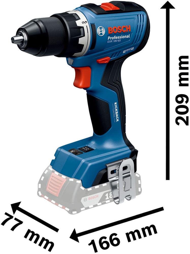 Bosch Professional Akku-Bohrschrauber »»GSR 18V-65««, Inkl. 2x Akku GBA 18V 4,0Ah
