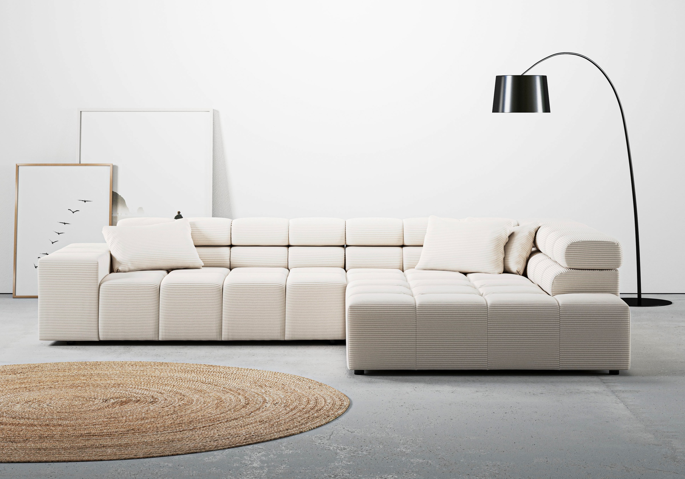 INOSIGN Ecksofa »Ancona incl. Kopfteilverstellung, Zierkissen Breite 319cm, L-Form«, wahlweise motorische Sitztiefenverstellung, auch in Cord + Easy Care