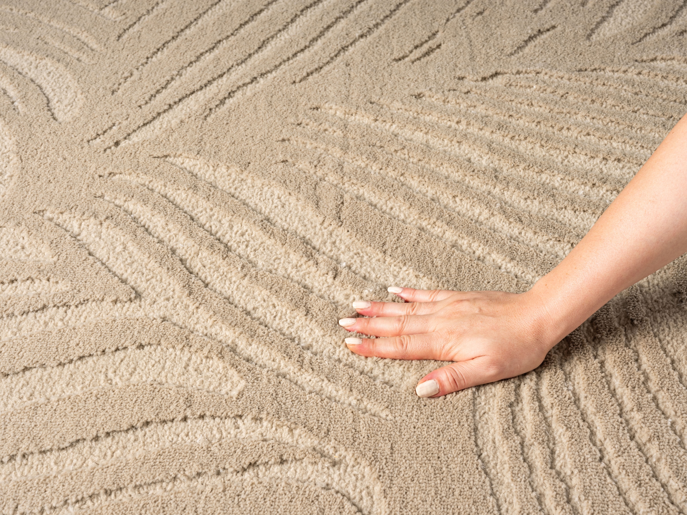 OTTO home Teppich »Samia, Hoch-Tief-Struktur« rechteckig 19 mm Höhe leichter Glanz, Floral, Blätter, Modern, Wohnzimmer, Schlafzimmer