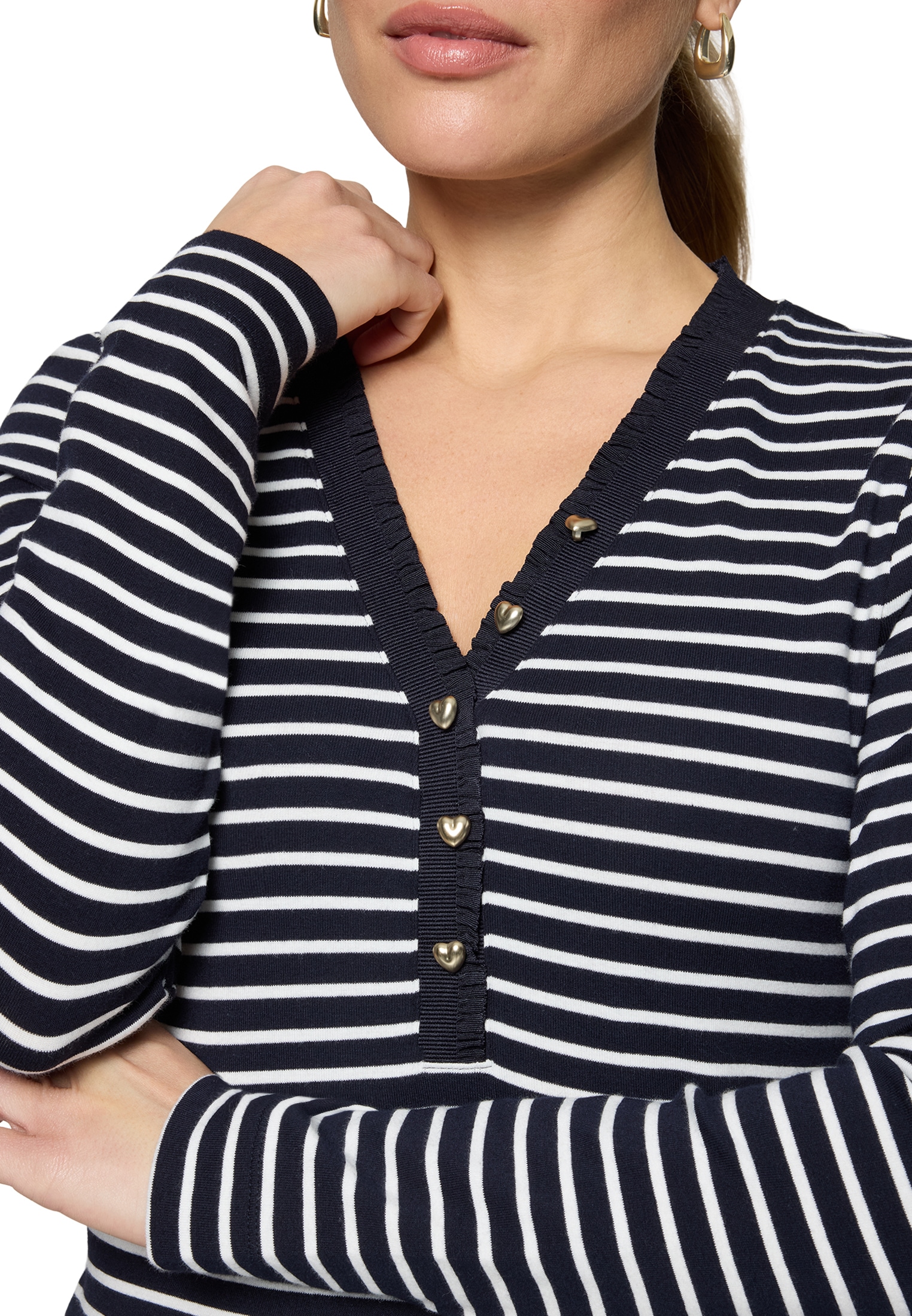 Zero 3/4-Arm-Shirt »Ringelshirt mit Knopfleiste«