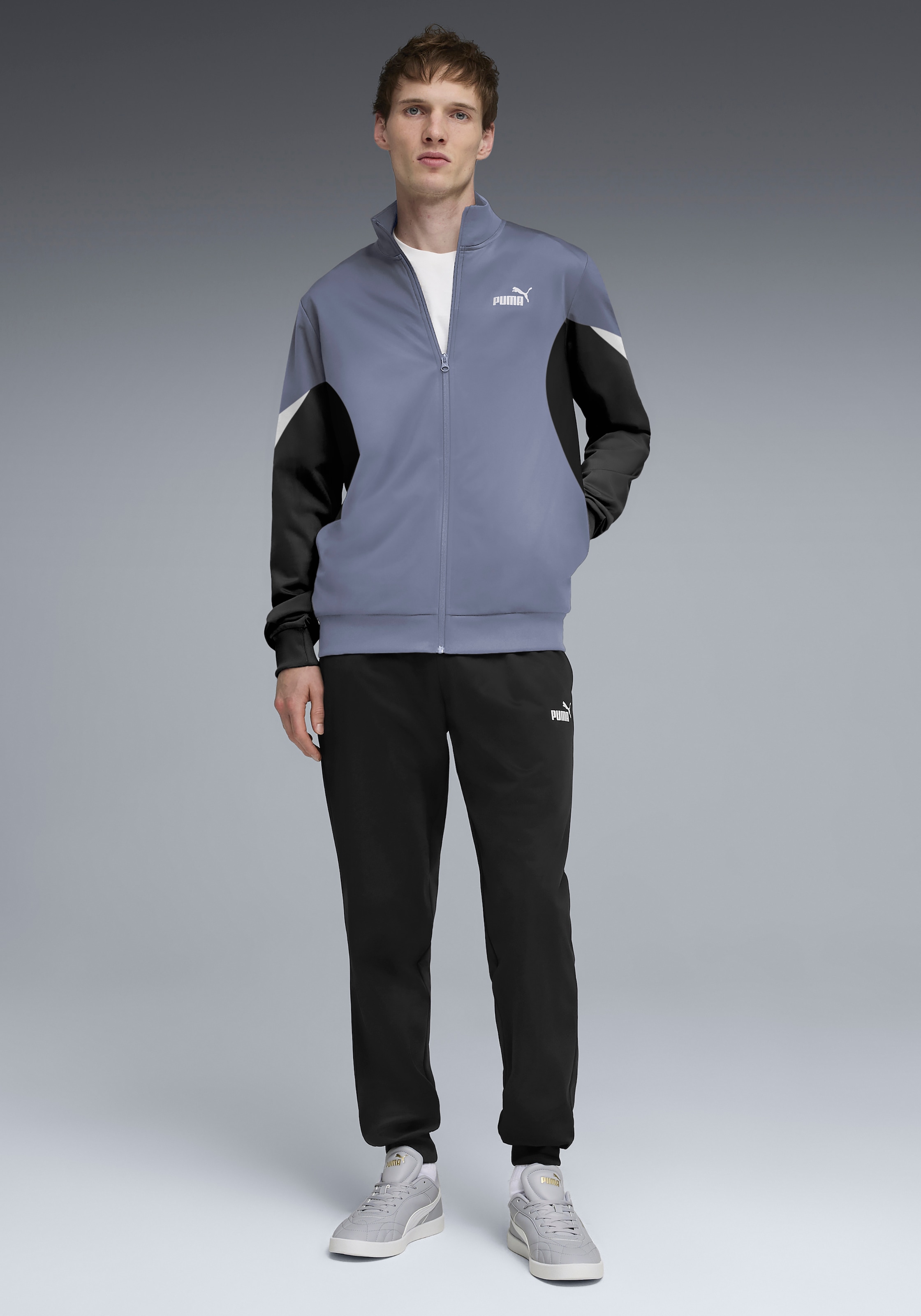 PUMA Trainingsanzug »ESS BLOCK POLY SUIT« 2 tlg. ohne Kapuze, Regular Fit, pflegeleicht