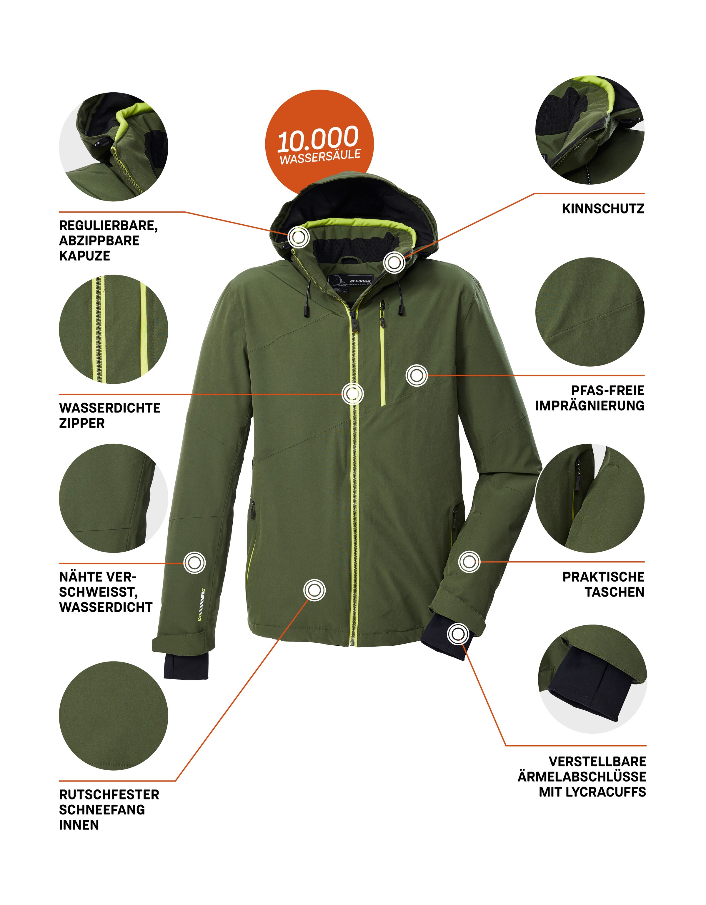 Killtec Skijacke »KSW 24 MN SKI JCKT«, Atmungsaktive, wasser- u. winddichte Funktionsjacke, abnehmbare Kapuze