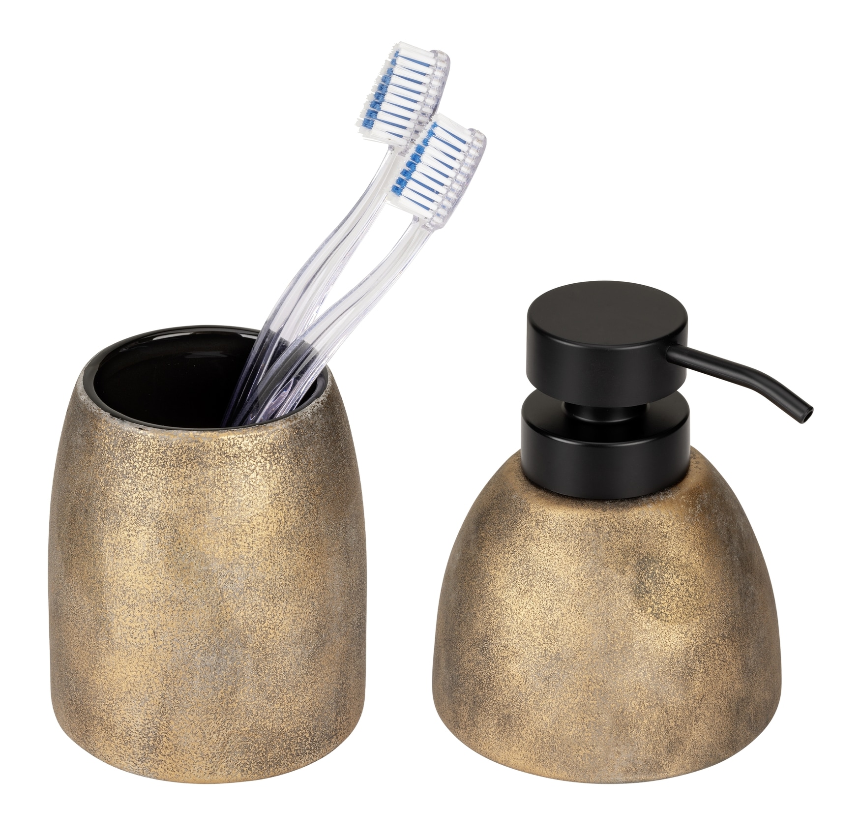 WENKO Badaccessoire-Set »Tremea« bestehend aus Seifenspender und Zahnputzbecher, Keramik in bronze matt